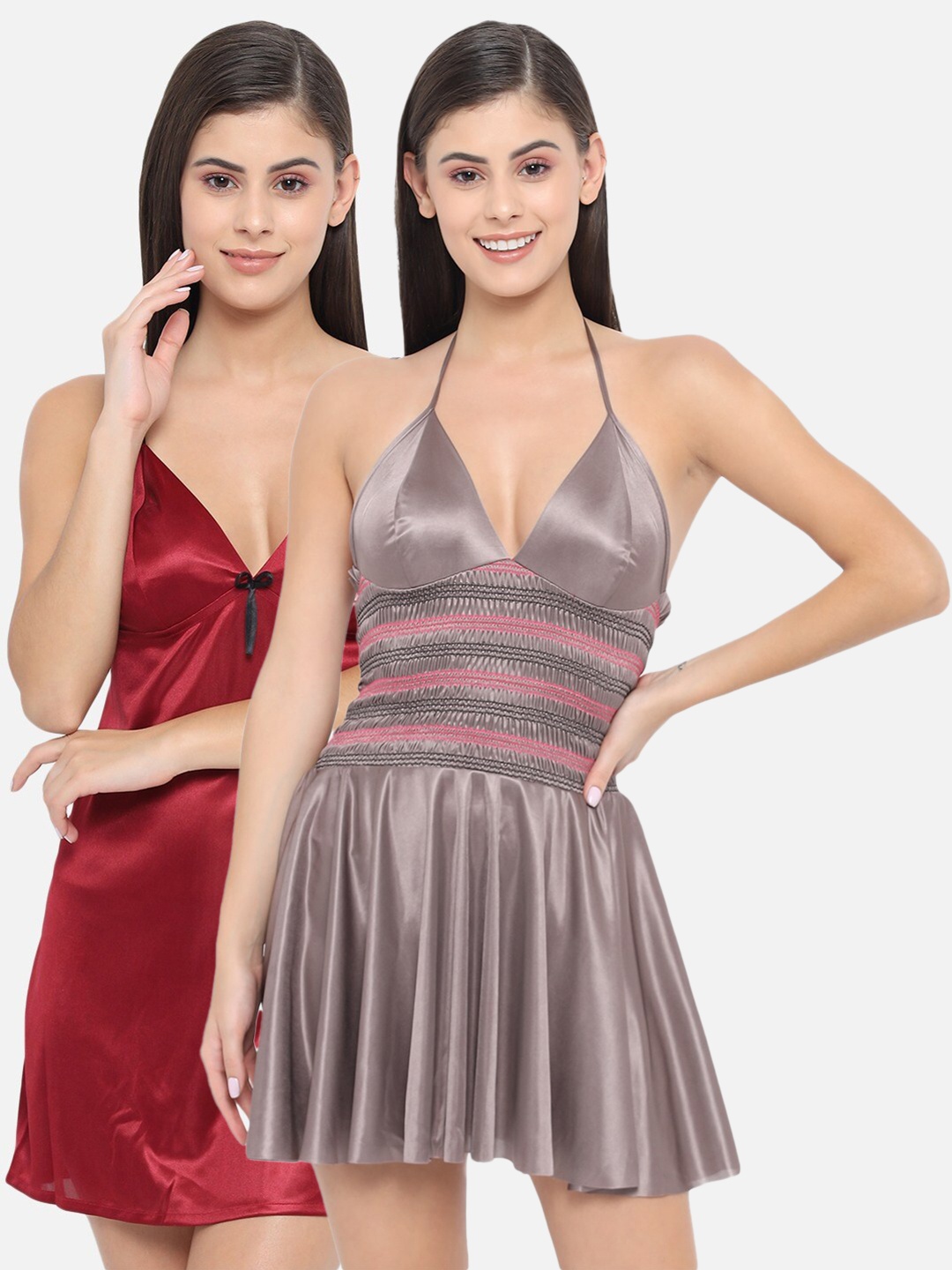 

Klamotten Pack Of 2 Red & Grey Satin Baby Doll