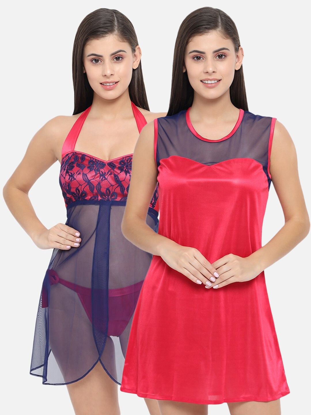 

Klamotten Woman Pack of 2 Red & Navy Blue Halter Neck Baby Doll