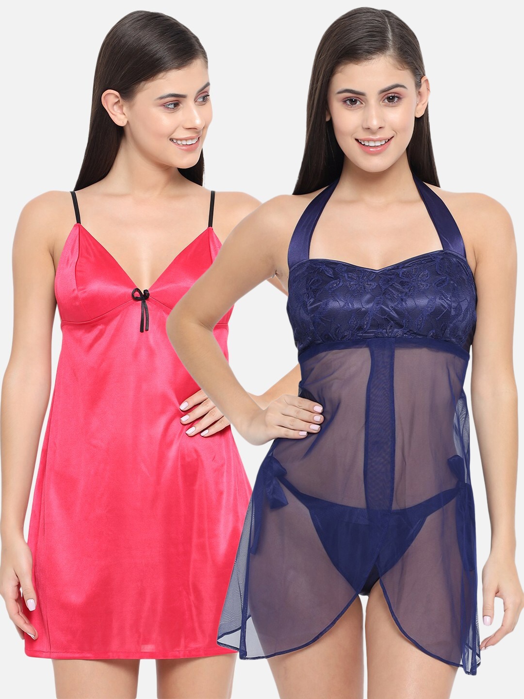 

Klamotten Pack Of 2 Pink & Navy Blue Halter Neck Baby Doll