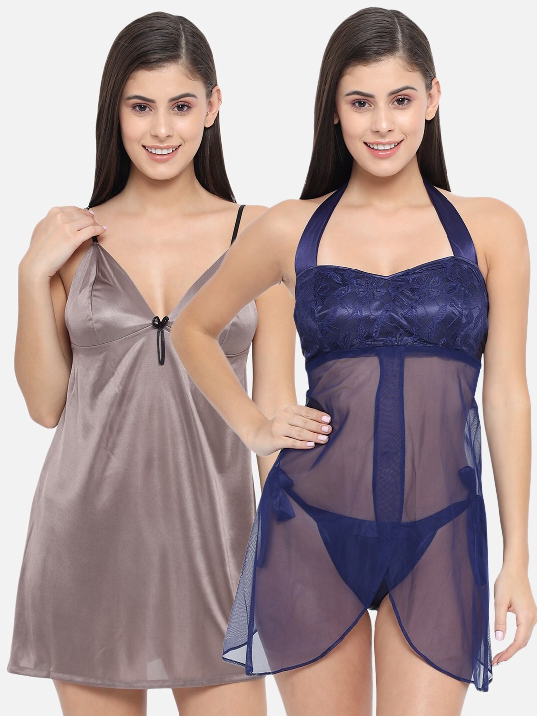 

Klamotten Pack Of 2 Blue & Grey Halter Neck Baby Doll