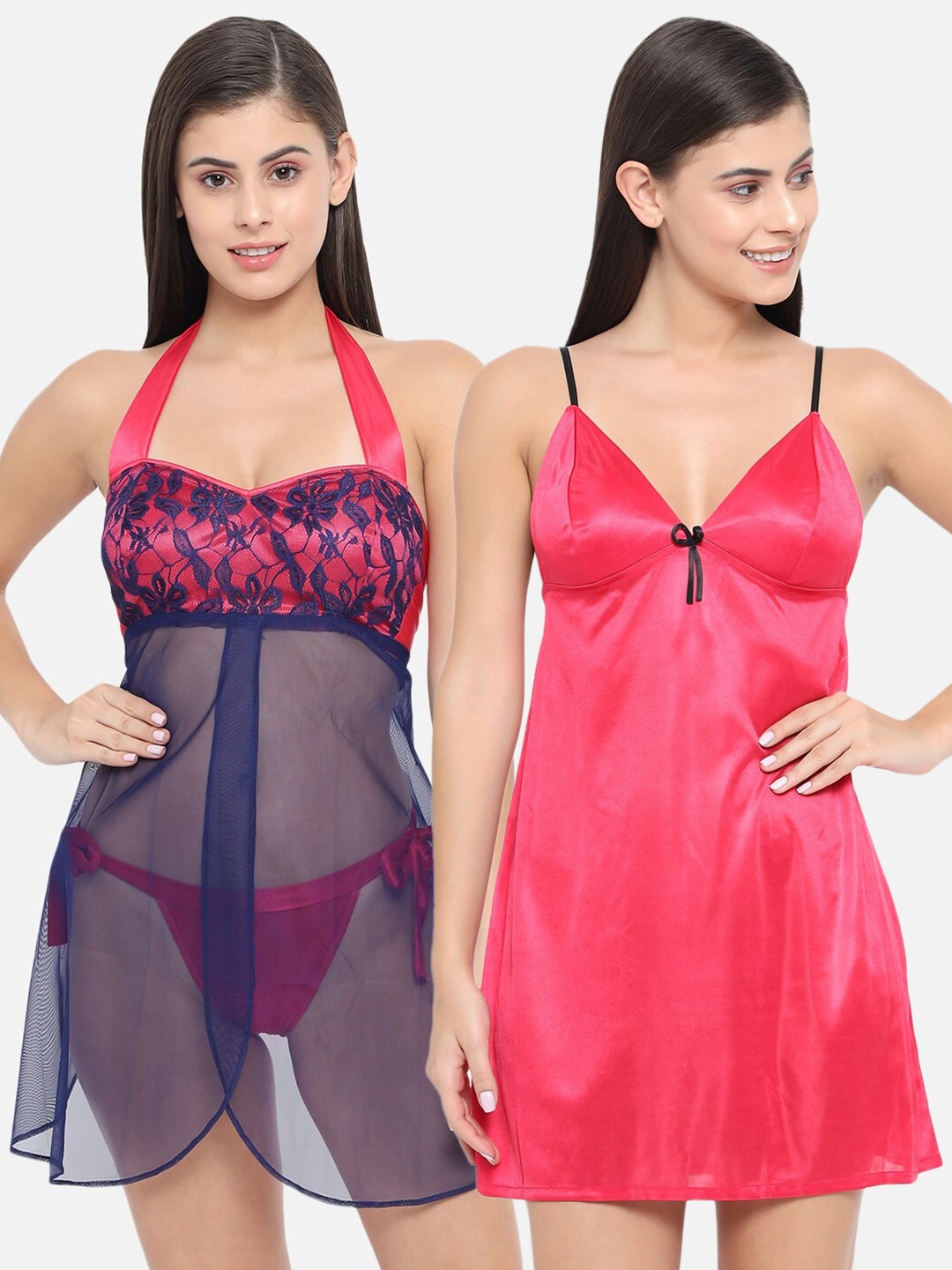 

Klamotten Pack Of 2 Red & Navy Blue Halter Neck Baby Doll