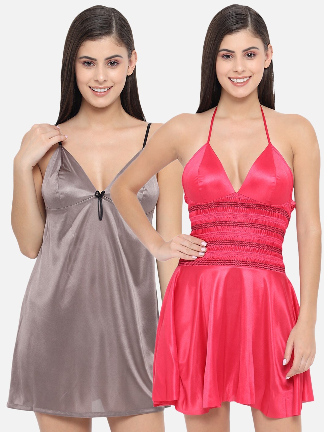 

Klamotten Red & Taupe Pack Of 2 Babydoll Nightdress