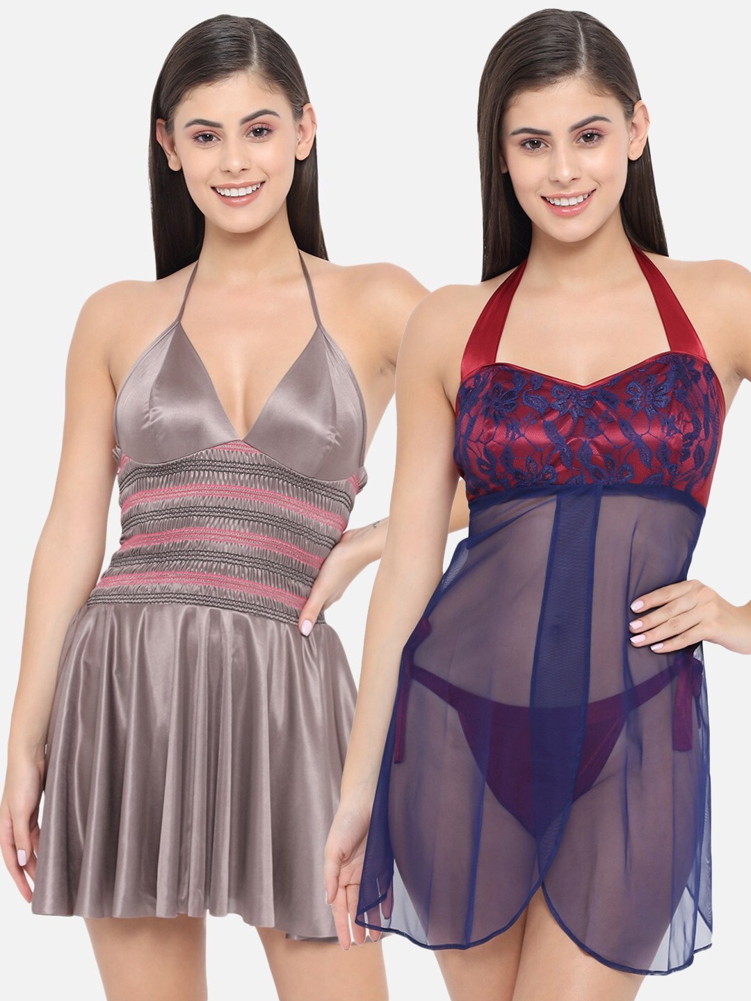

Klamotten Pack Of 2 Grey & Blue Satin Baby Doll