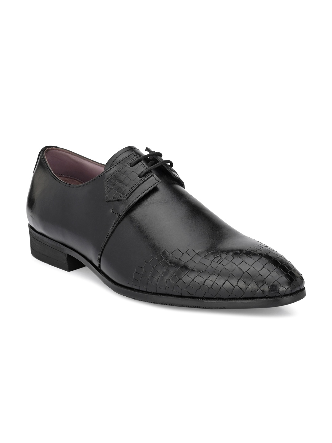 

Hitz Men Black Textured Derby Leather Formal Shoe