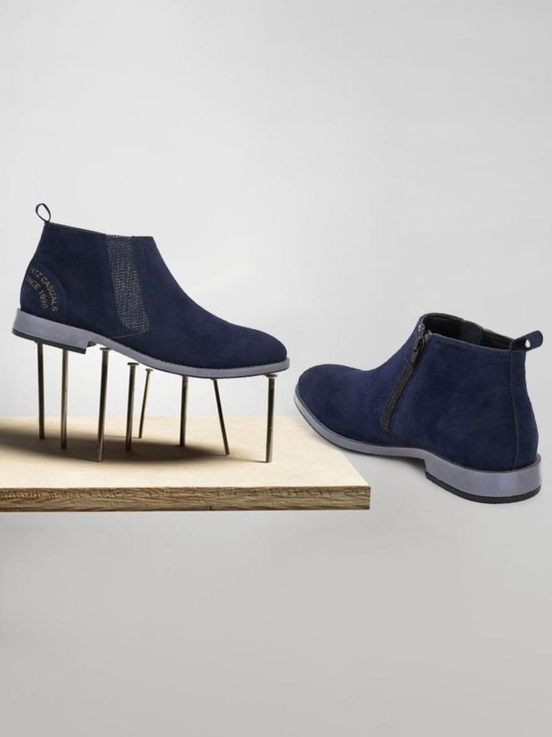 

Hitz Men Navy Blue Leather Flat Boots