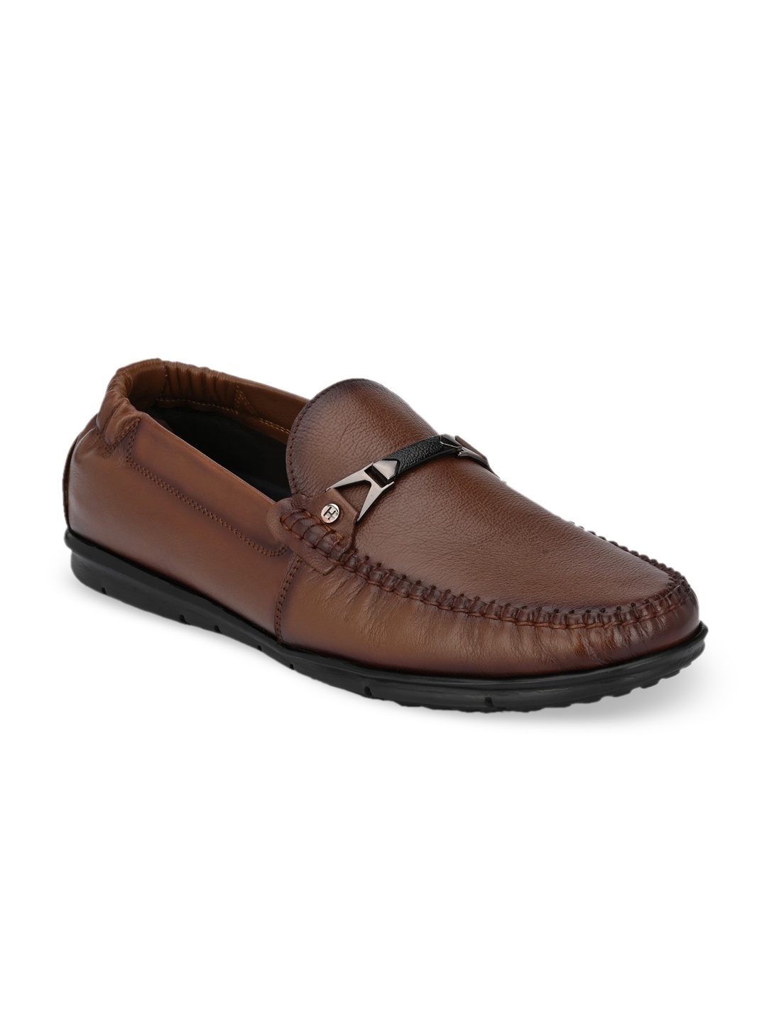 

Hitz Men Tan Textured Leather Loafers