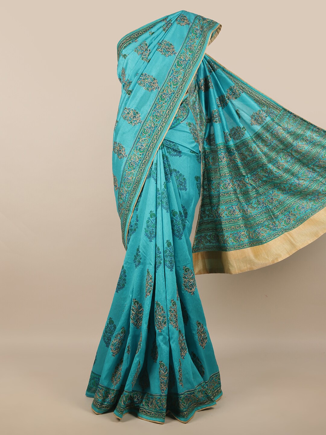 

Pothys Blue & Beige Ethnic Motifs Art Silk Saree