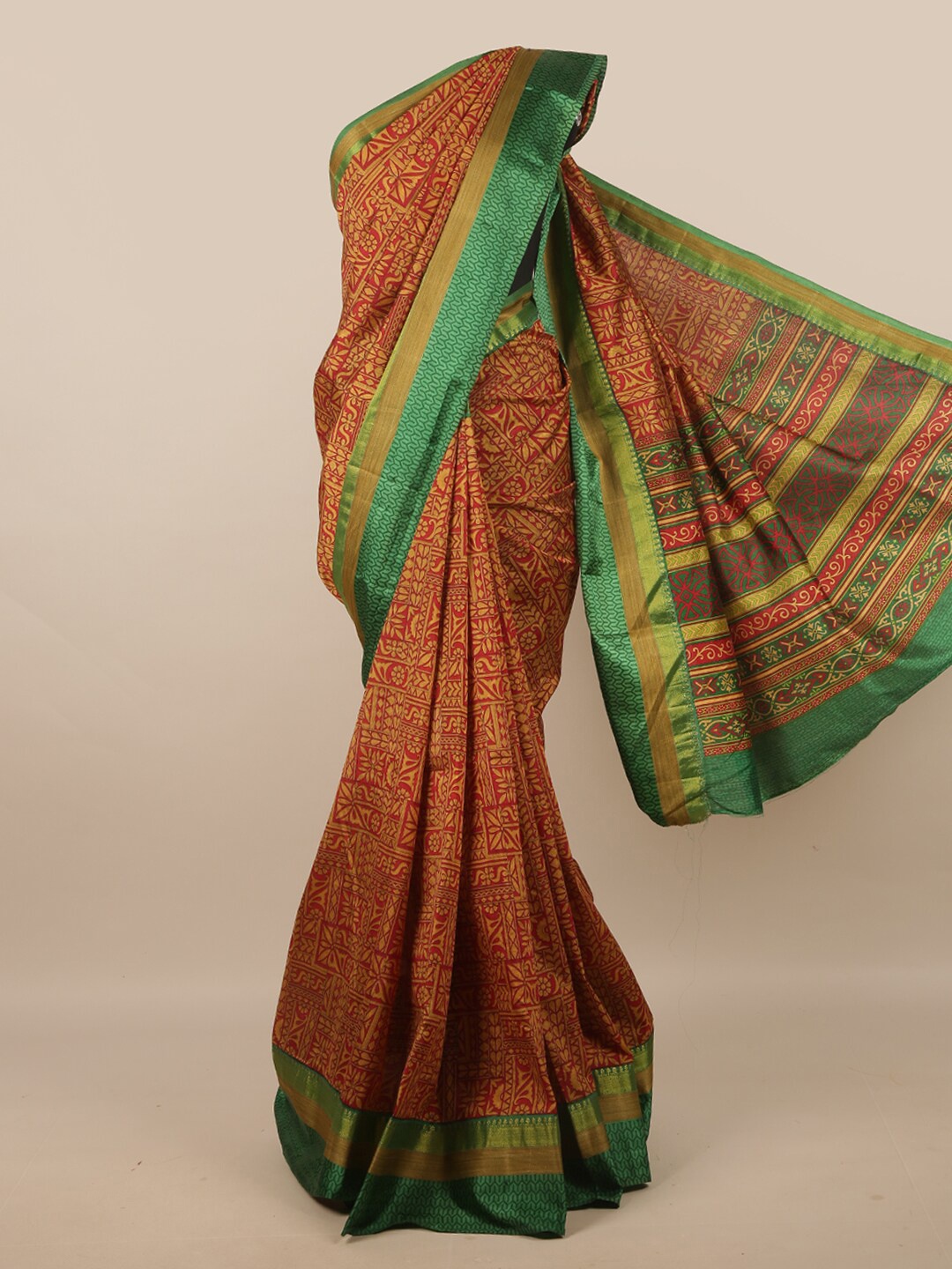

Pothys Rust & Gold-Toned Ethnic Motifs Art Silk Saree