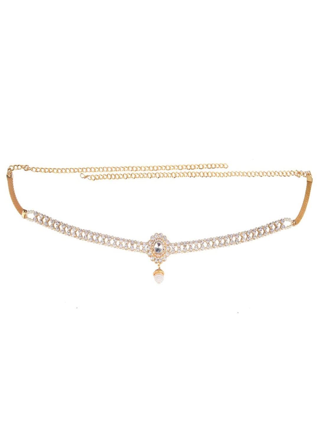 

Efulgenz White & Gold-Toned Stone Studded Traditional Bridal Kamarbandh