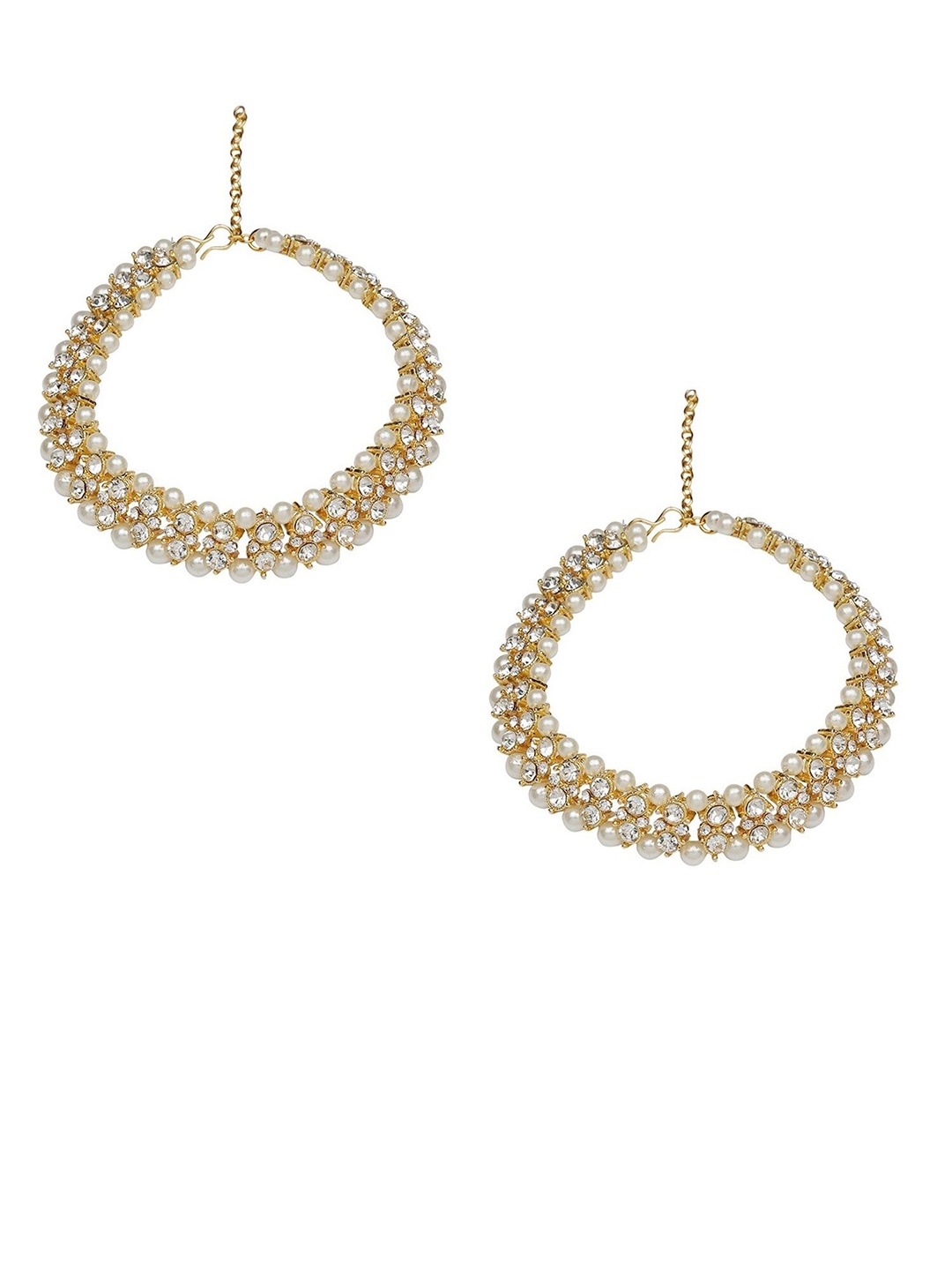 

Efulgenz Set of 2 Gold-Plated White Crystal-Studded & Pearl Beaded Antique Anklets