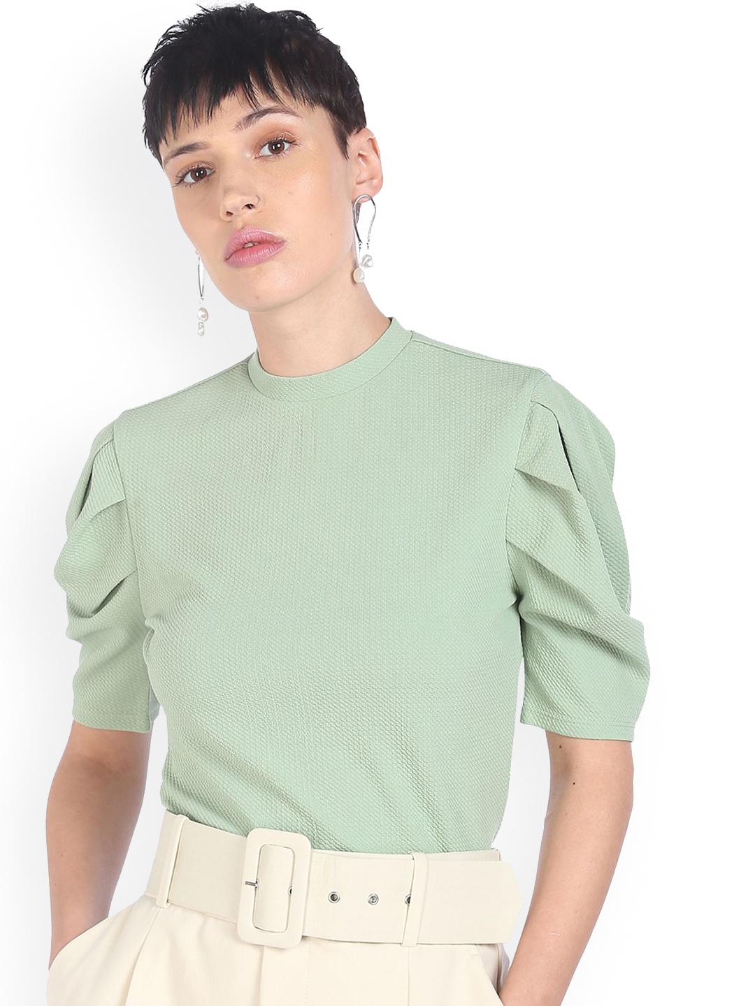 

Sugr Green Puff Sleeves Top