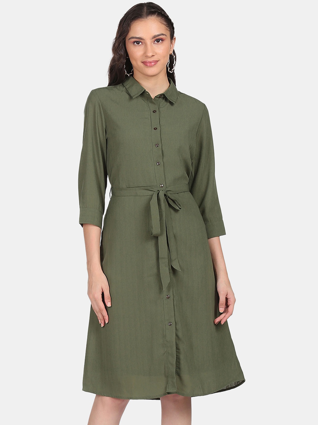 

Sugr Green Shirt Collar Solid Shirt Dress