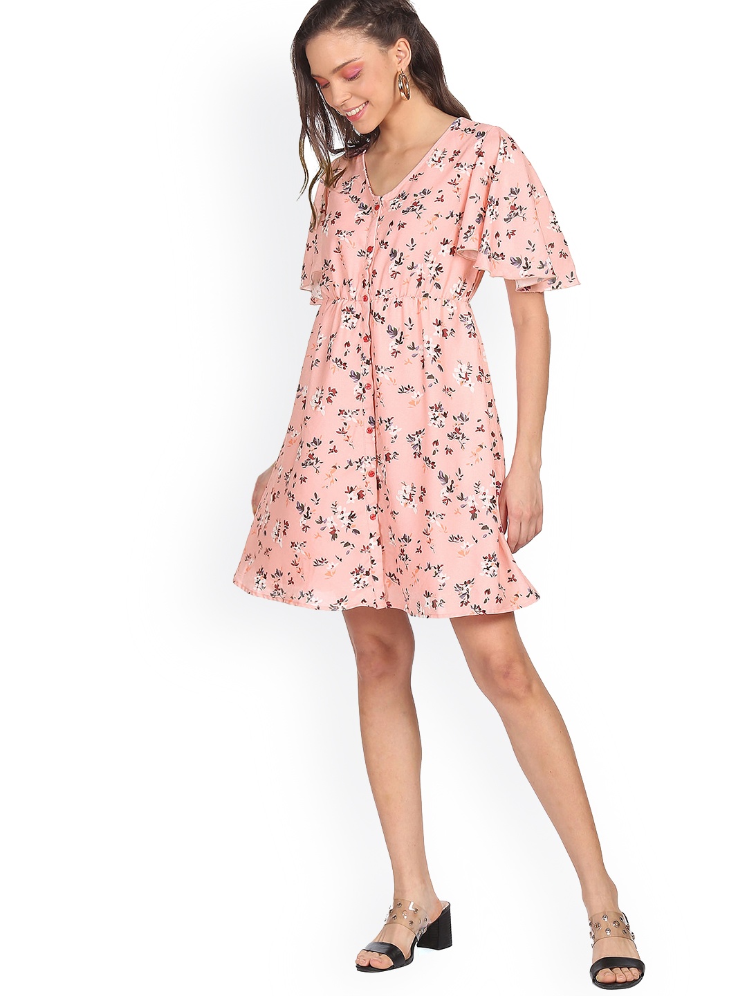 

Sugr Peach-Coloured Floral Dress