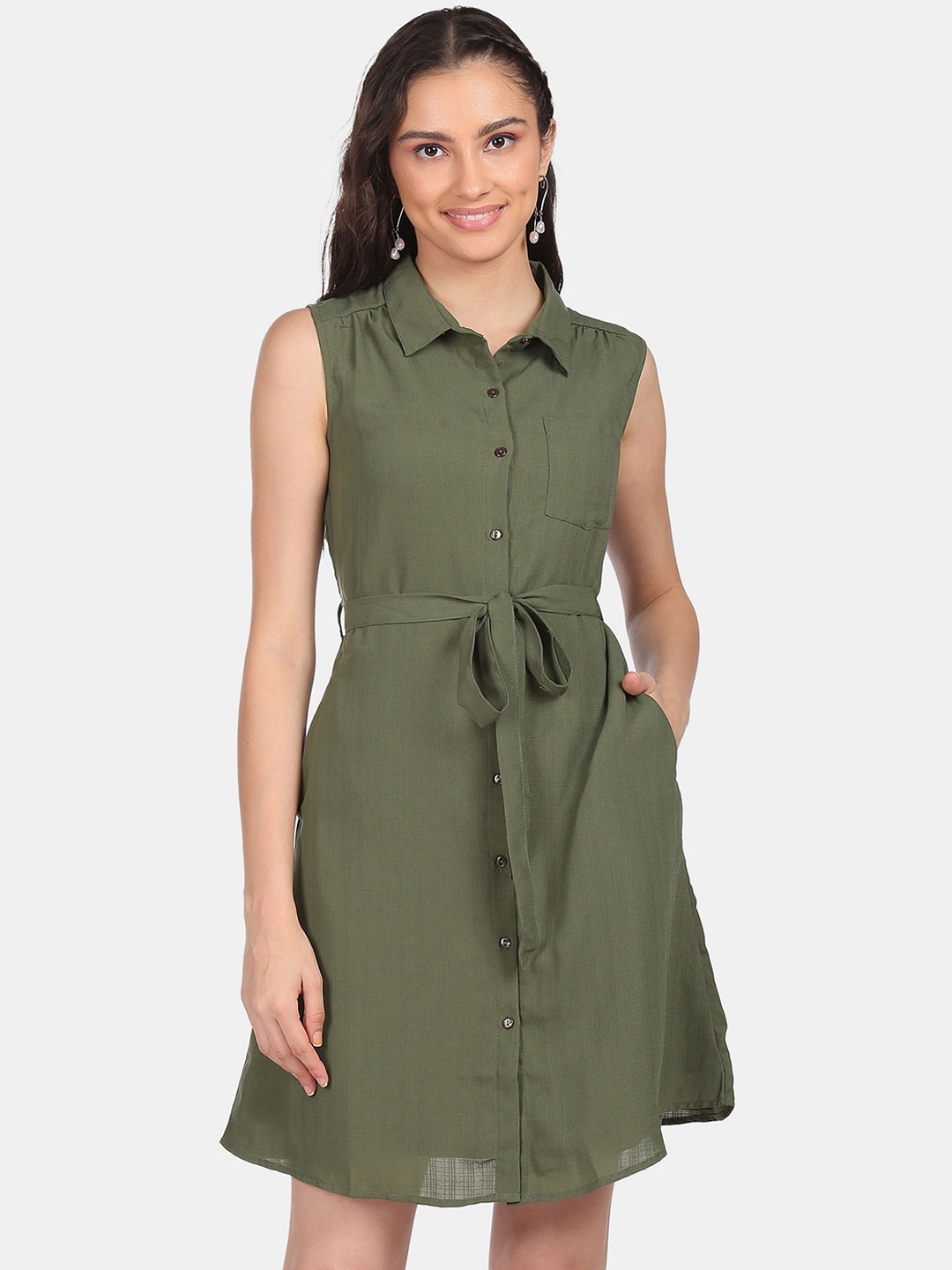 

Sugr Olive Green Shirt Dress