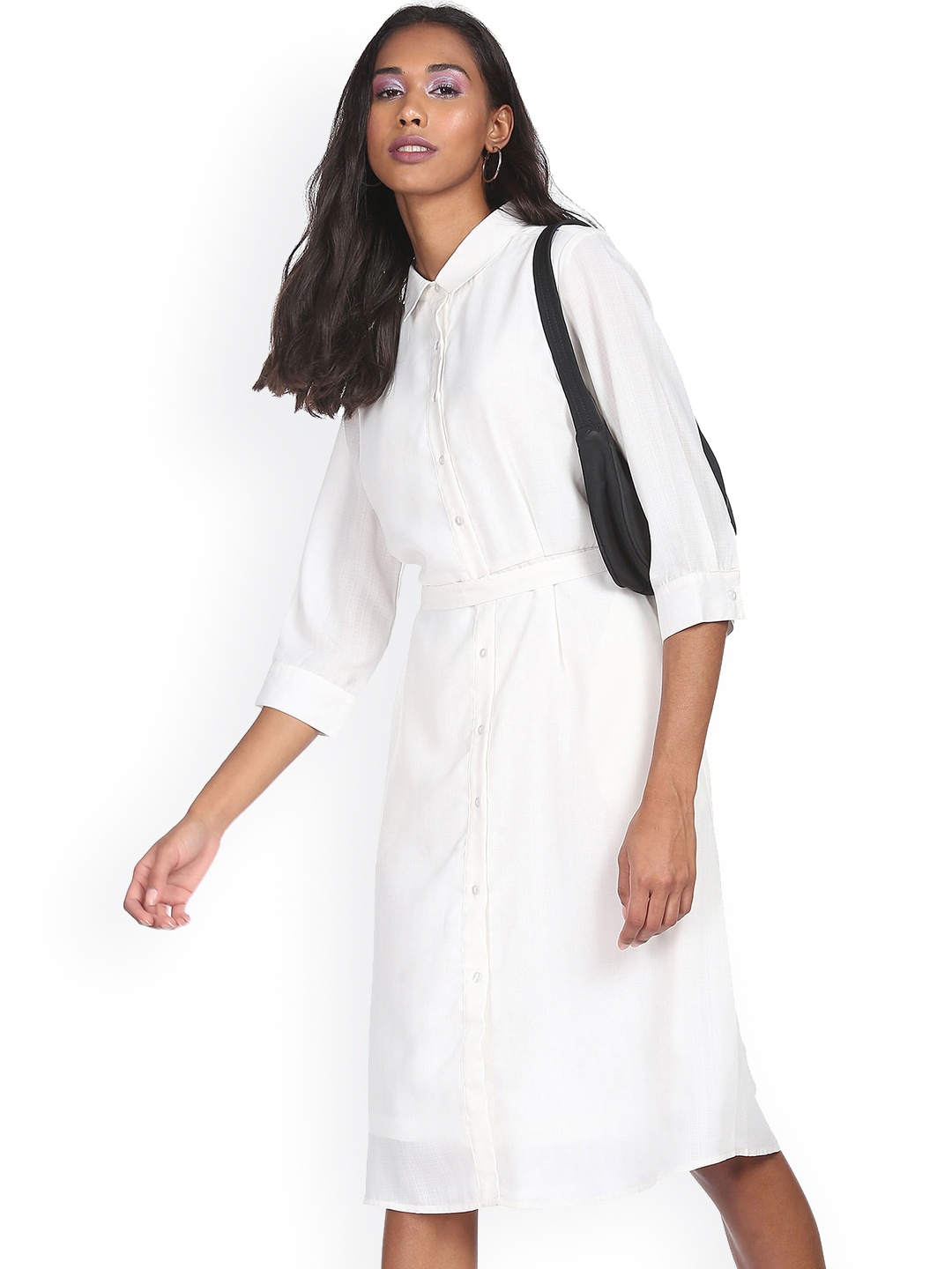 

Sugr White Three-Quarter Sleeve Shirt Dress