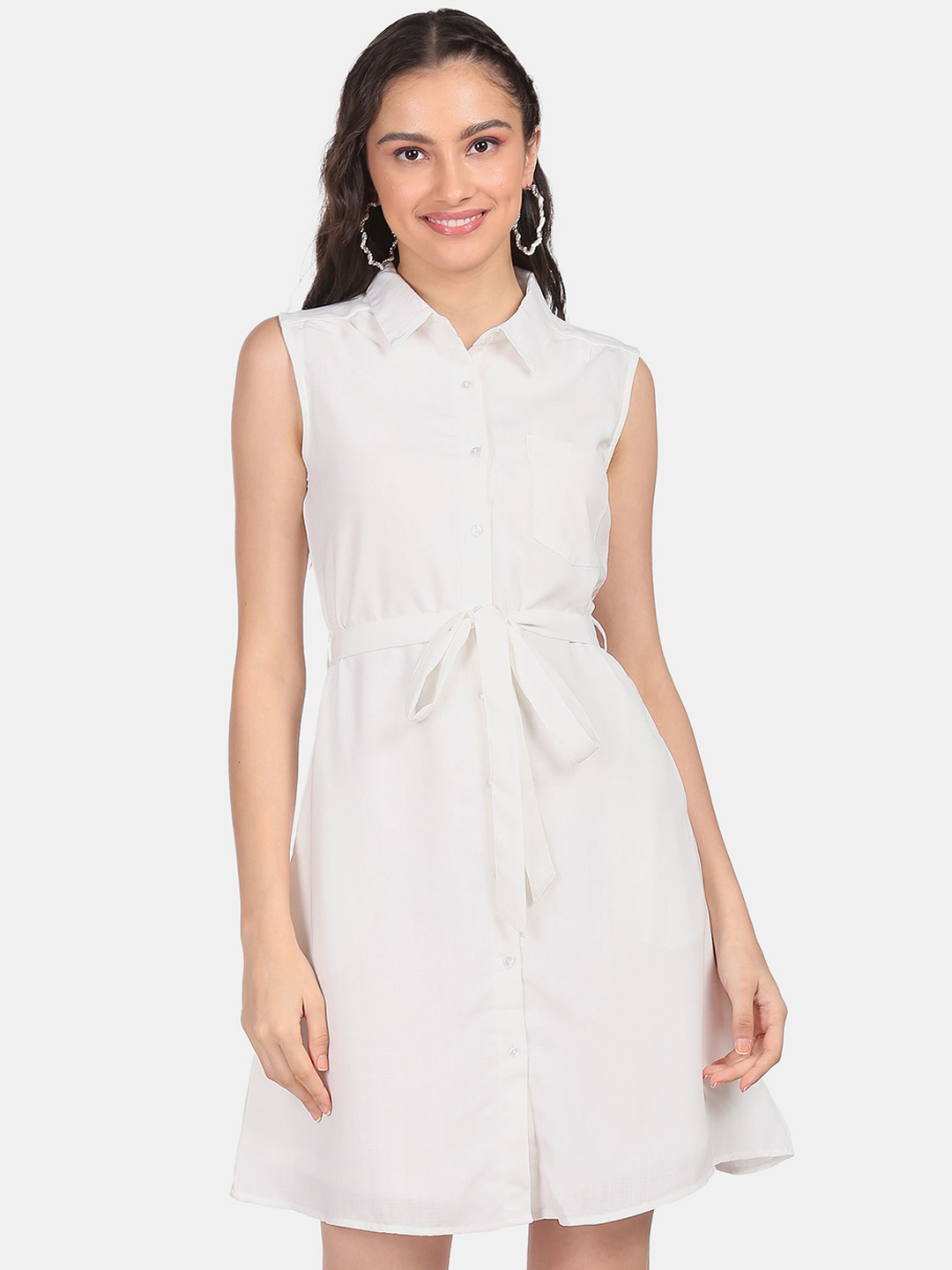 

Sugr White Solid Shirt Dress