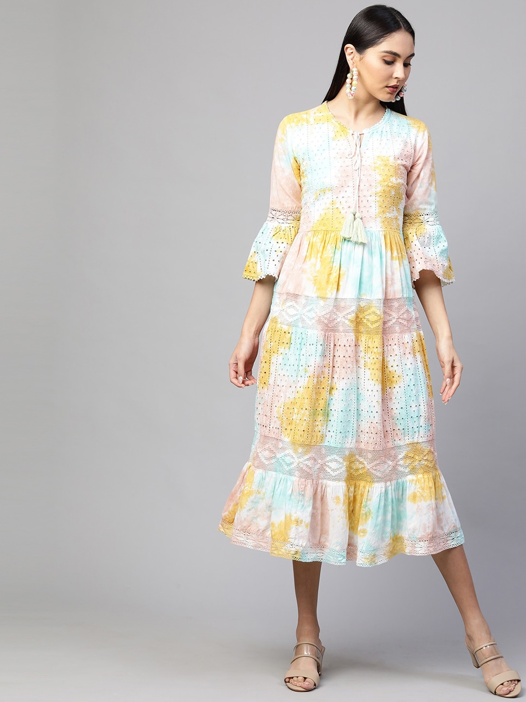 

FASHOR Multicoloured Floral Tie-Up Neck Formal A-Line Maxi Dress, Multi