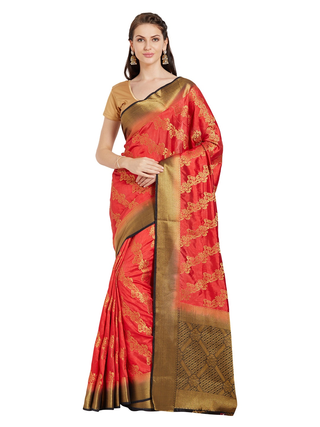 

Nimayaa Red & Black Ethnic Motifs Zari Silk Blend Saree
