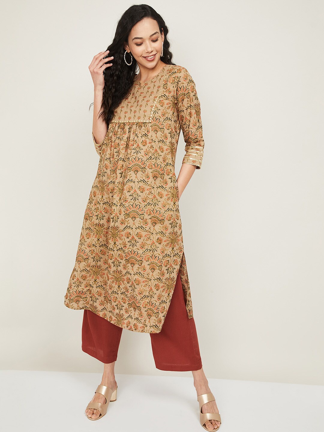 

Melange by Lifestyle Women Beige Printed Kurta