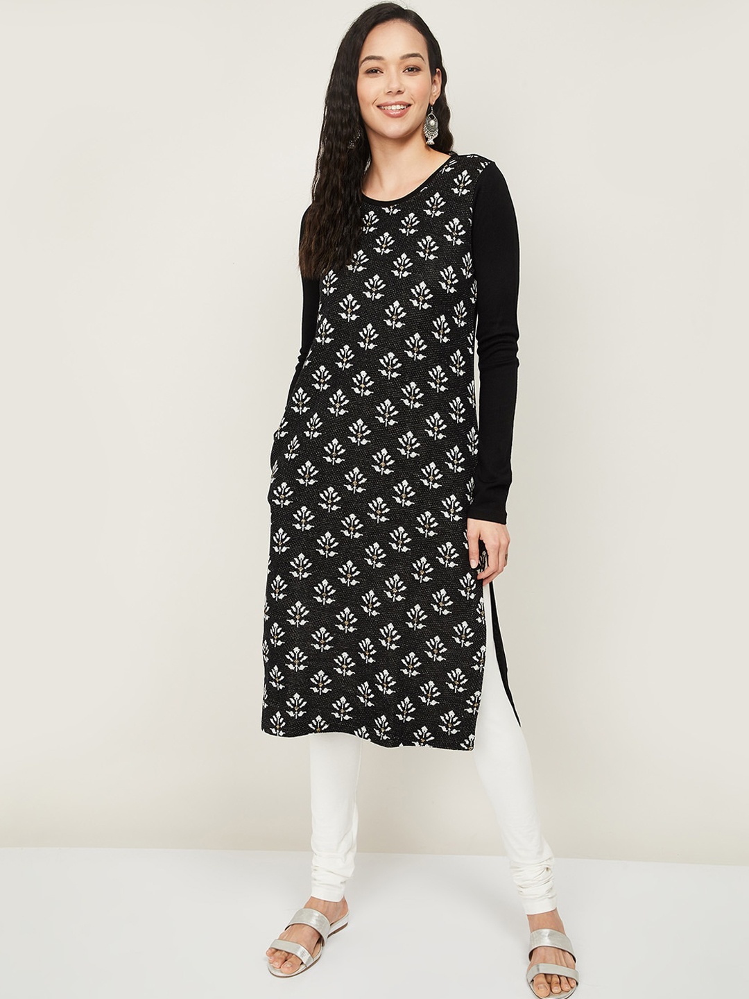 

Melange by Lifestyle Women Black Floral Printed Kurta