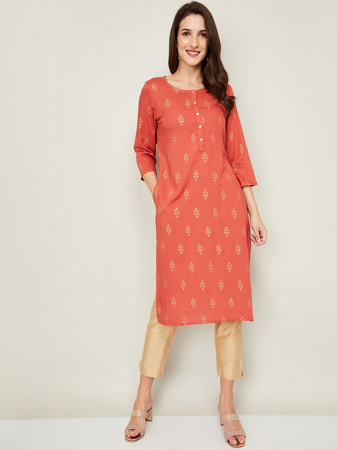 

Melange by Lifestyle Women Rust Geometric Kurta