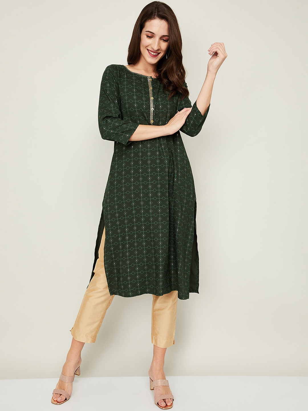 

Melange by Lifestyle Women Green Geometric Printed Kurta