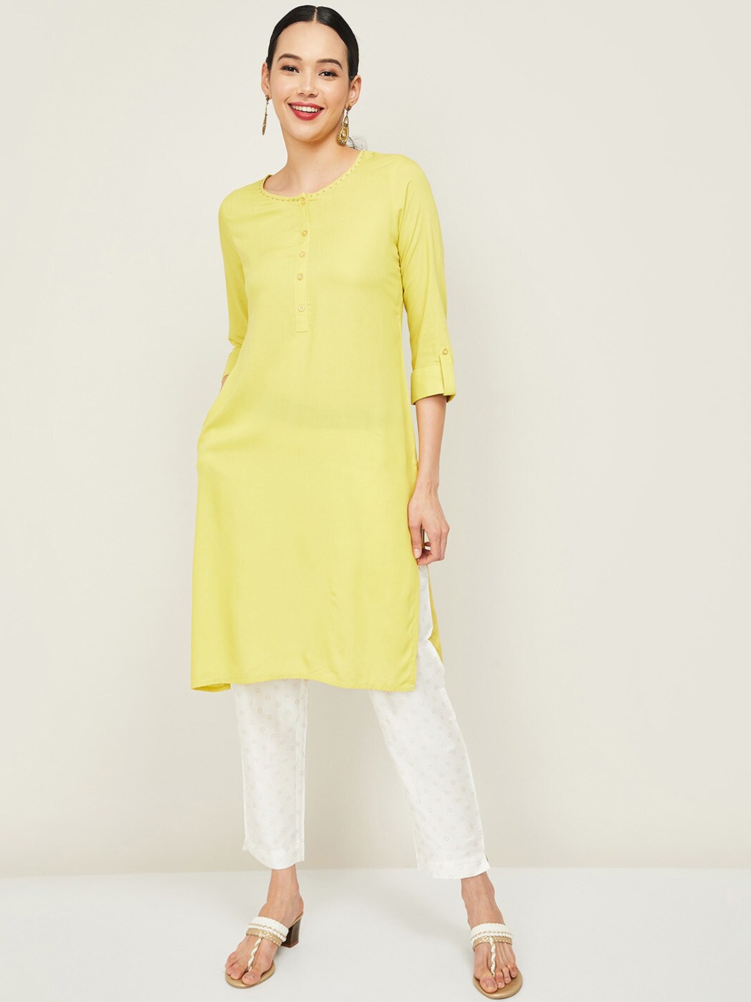 

Melange by Lifestyle Women Yellow Thread Work Kurta