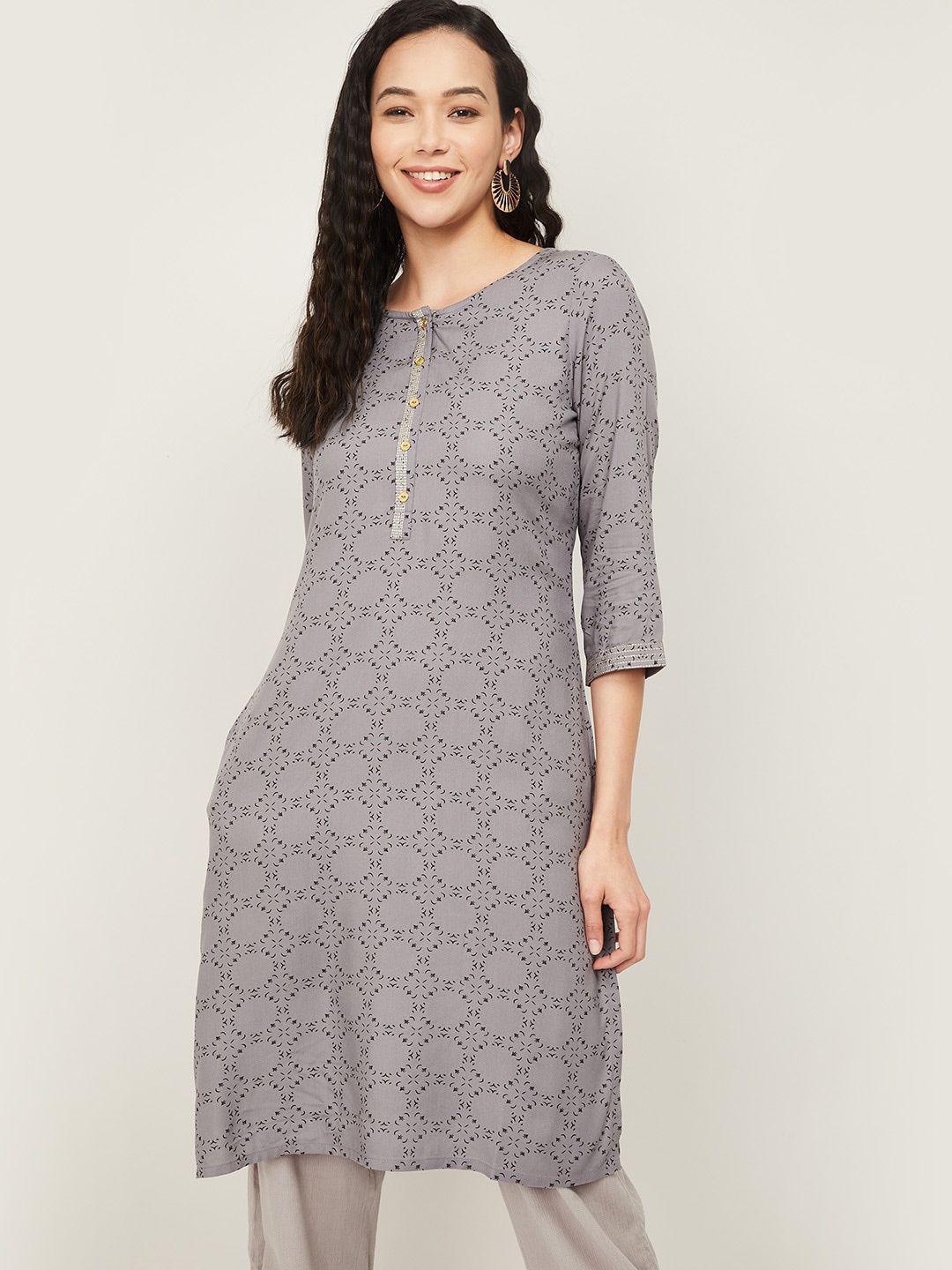 

Melange by Lifestyle Women Grey Ethnic Motifs Printed Kurta