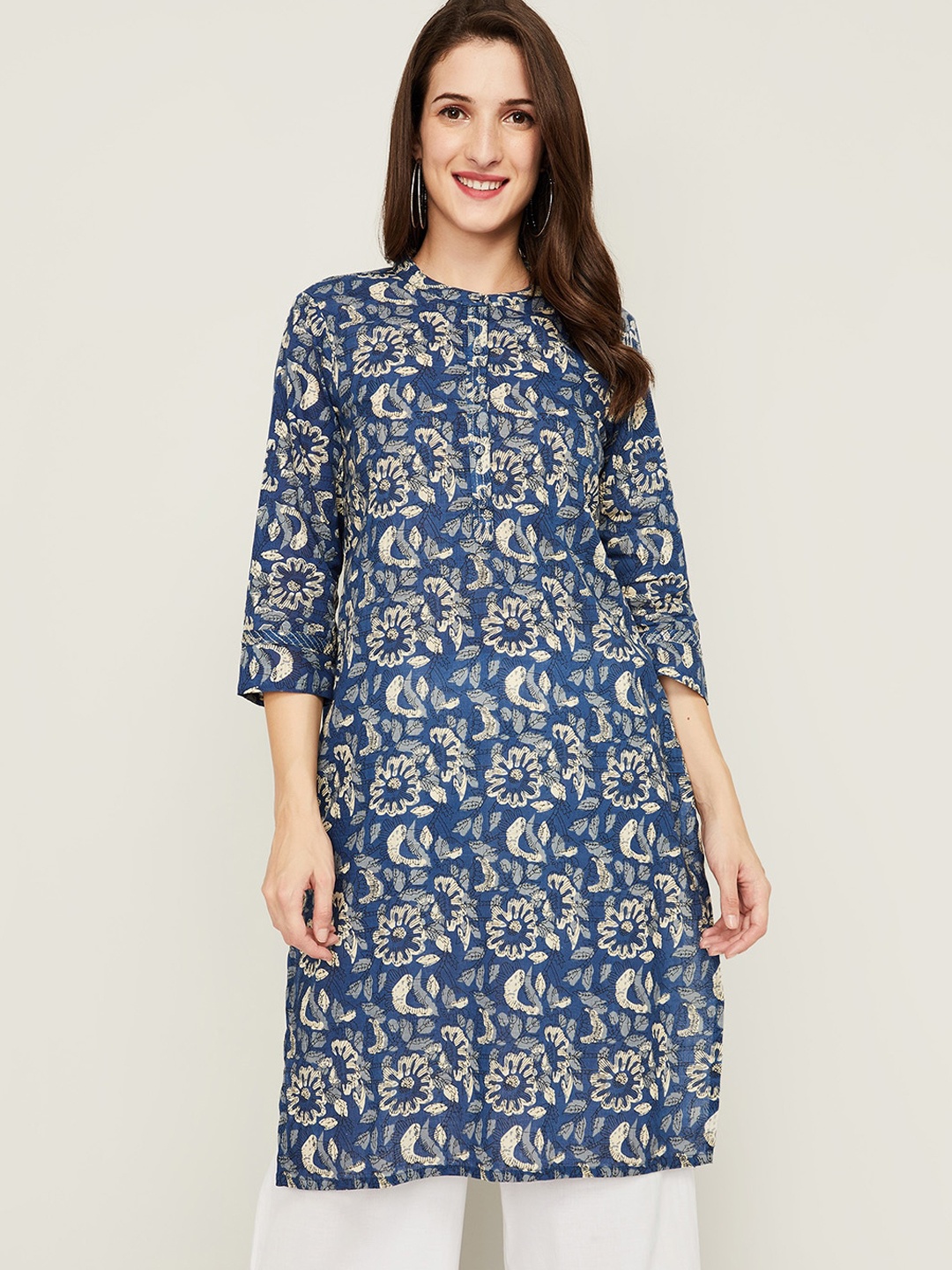 

Melange by Lifestyle Women Blue Printed Flared Sleeves Kurta