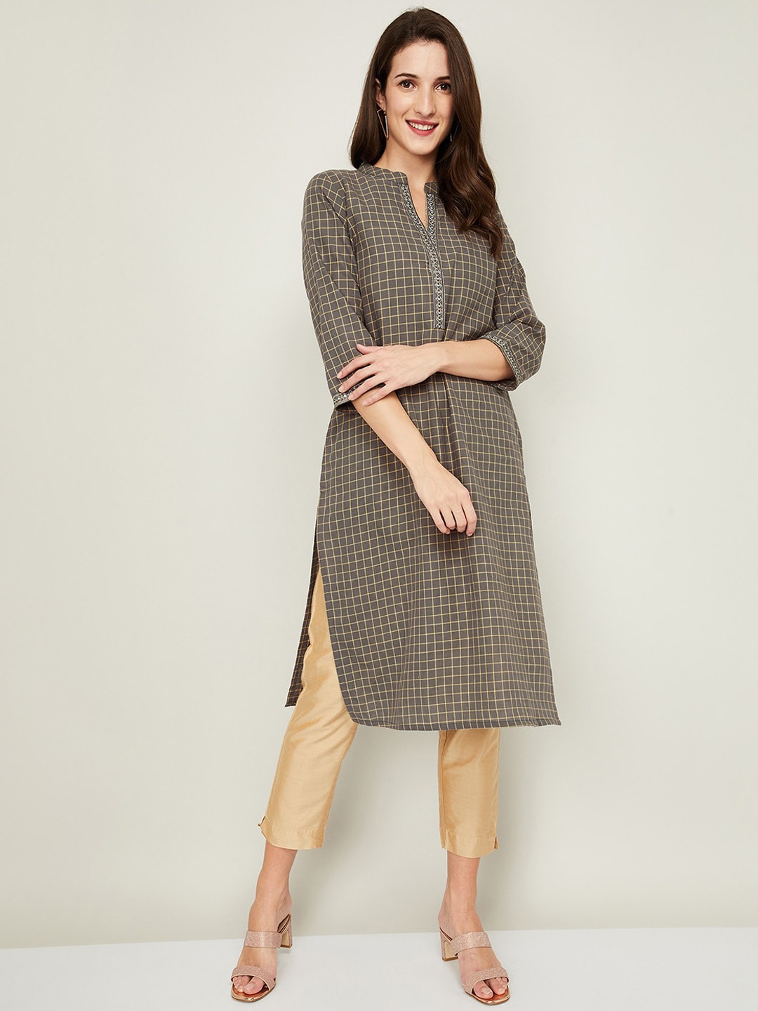 

Melange by Lifestyle Women Grey Checked Kurta