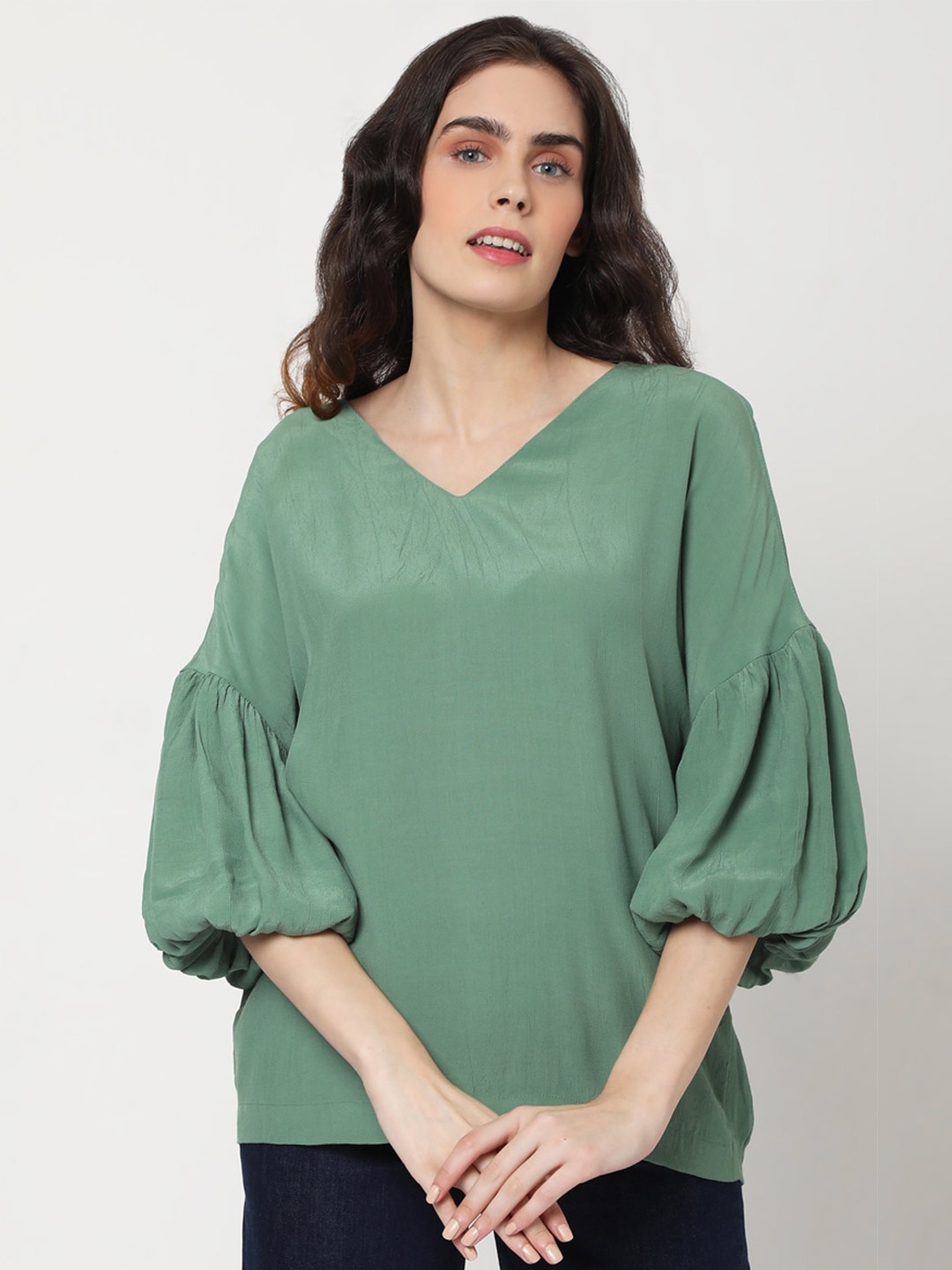 

Vero Moda Women Green Solid Top
