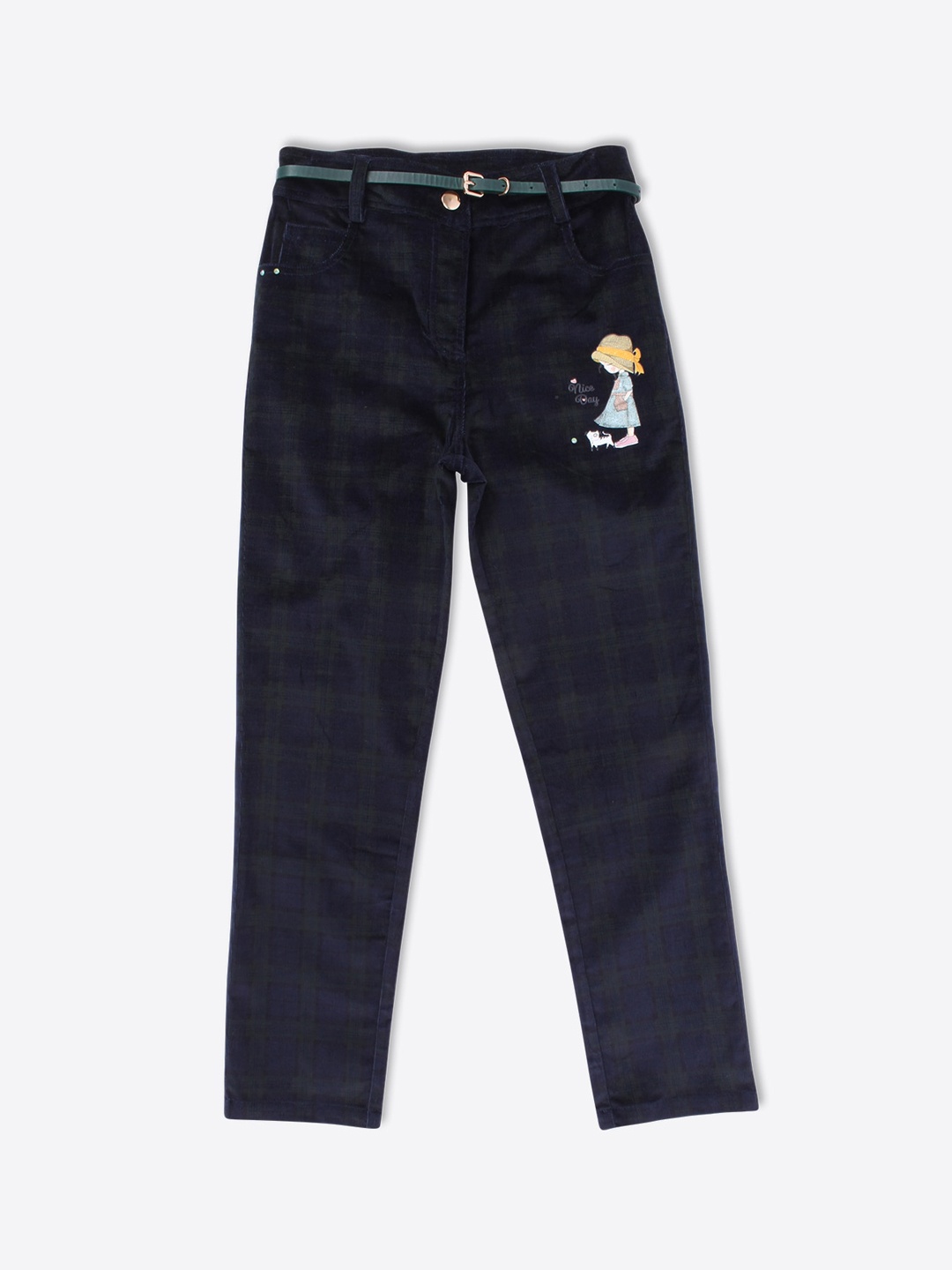 

CUTECUMBER Girls Navy Blue Checked Trousers