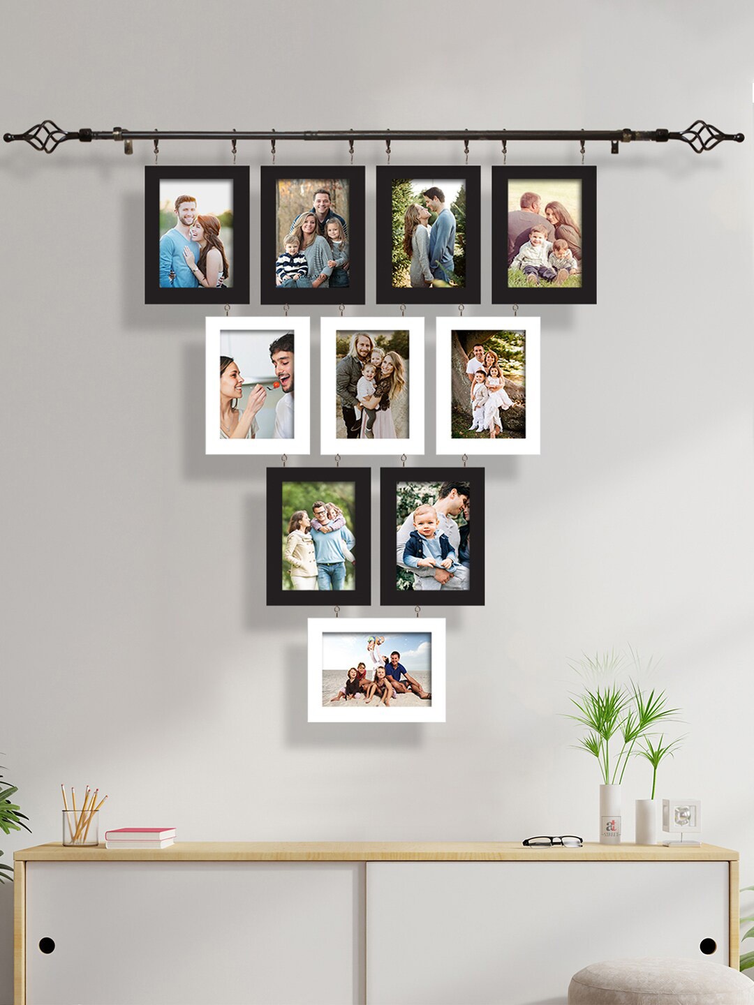 

Art Street Set Of 10 White & Black Chandelier Photo Frame With Hanging Rod