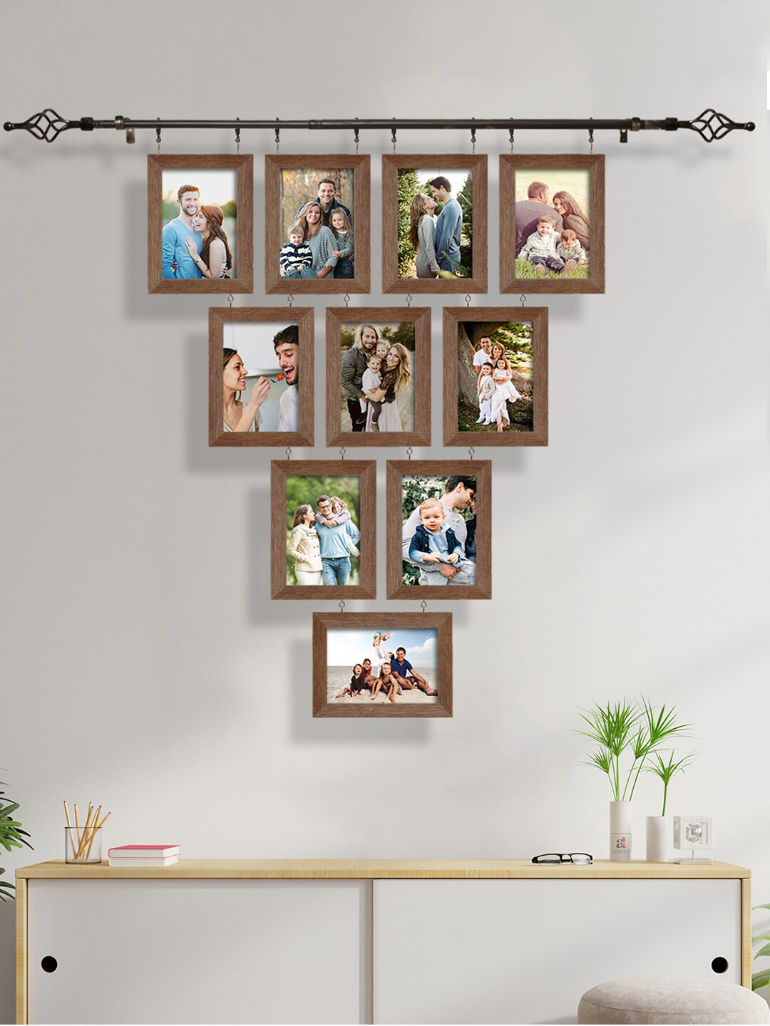 

Art Street Set of 10 Chandelier Photo Frame With Hanging Rod, Brown