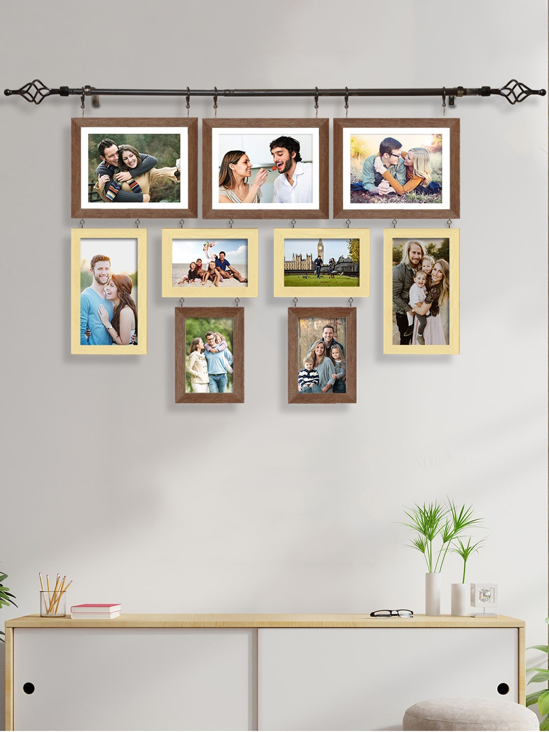 

Art Street Set of 9 Chandelier Photo Frame With Hanging Rod, Brown