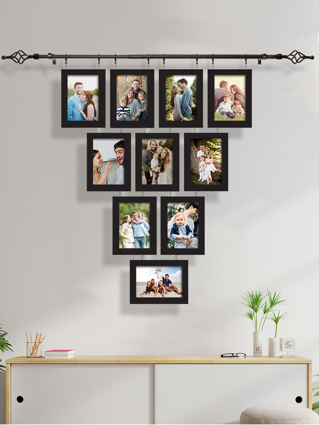 

Art Street Set Of 10 Black Solid Chandelier Photo Frame With Hanging Rod