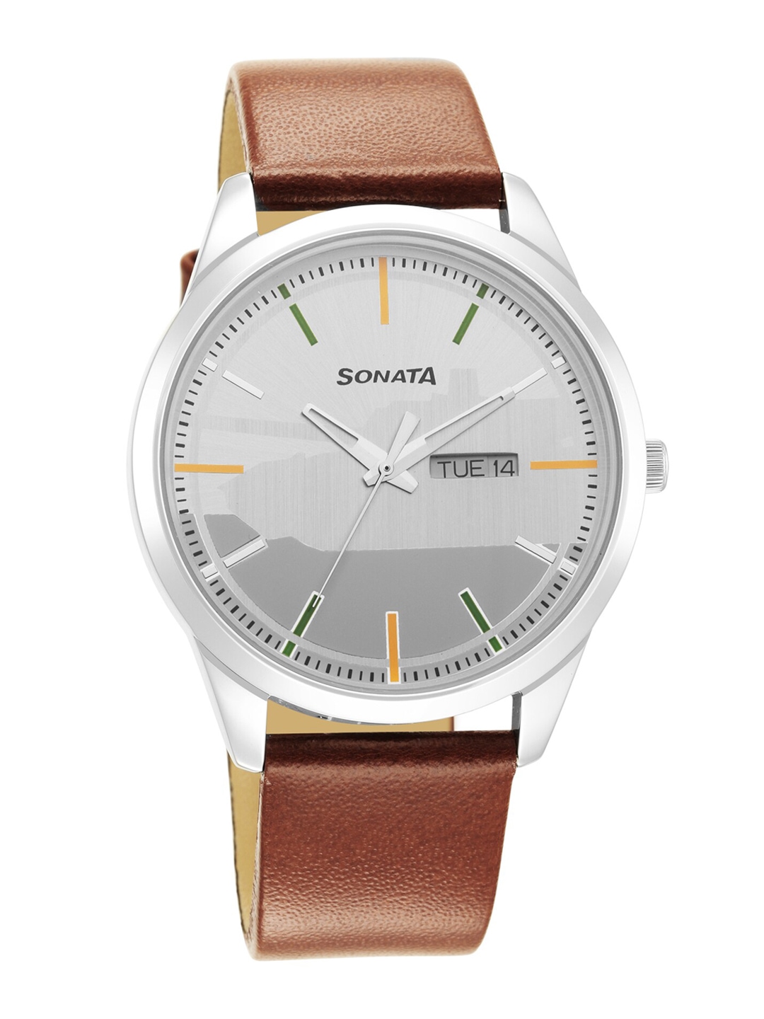 Amazon - Sonata Men Silver-Toned Brass Printed Dial & Brown Leather Straps Analogue Watch 7146SL06 Price