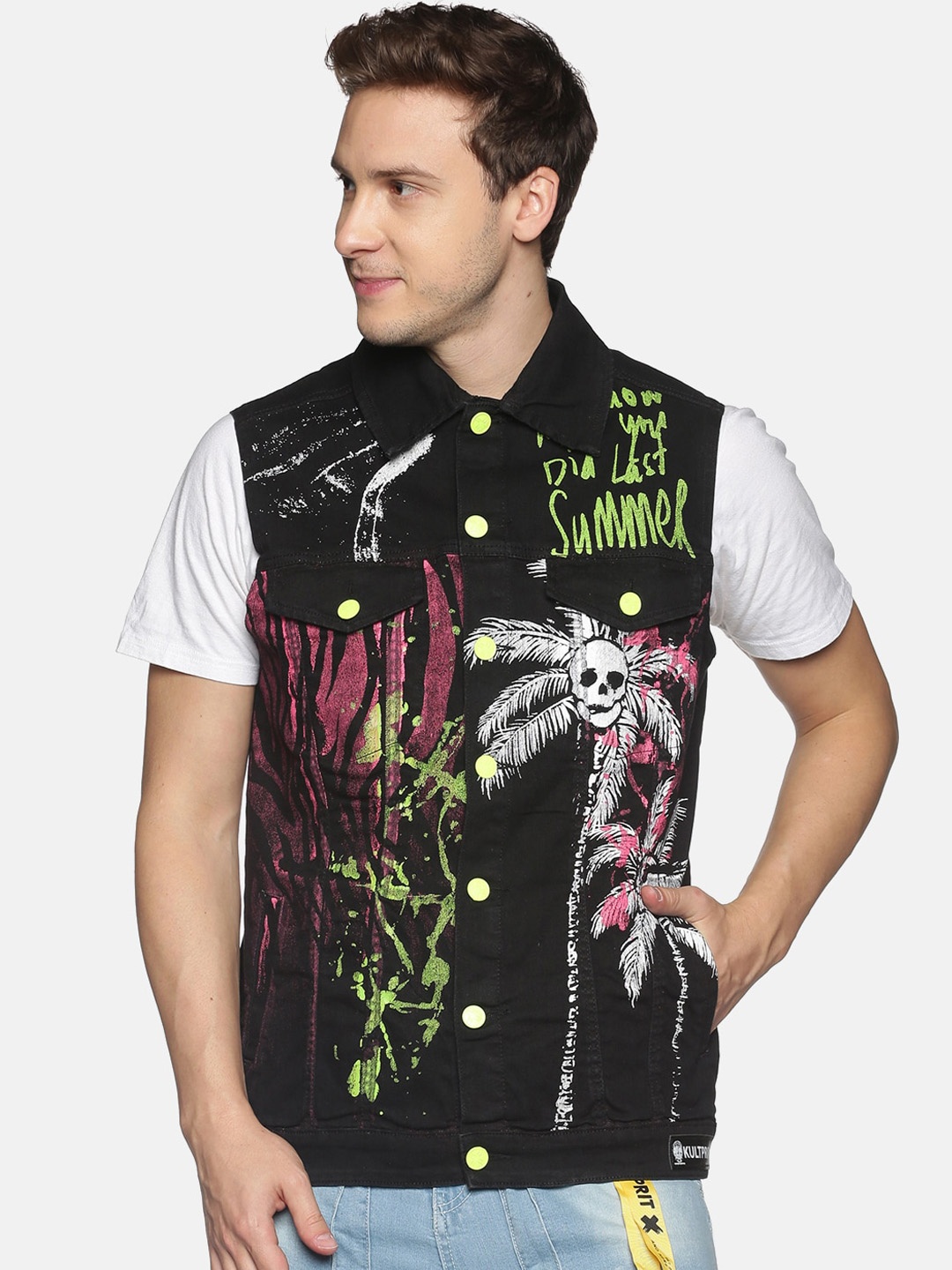 

KULTPRIT Men Black Denim Jacket