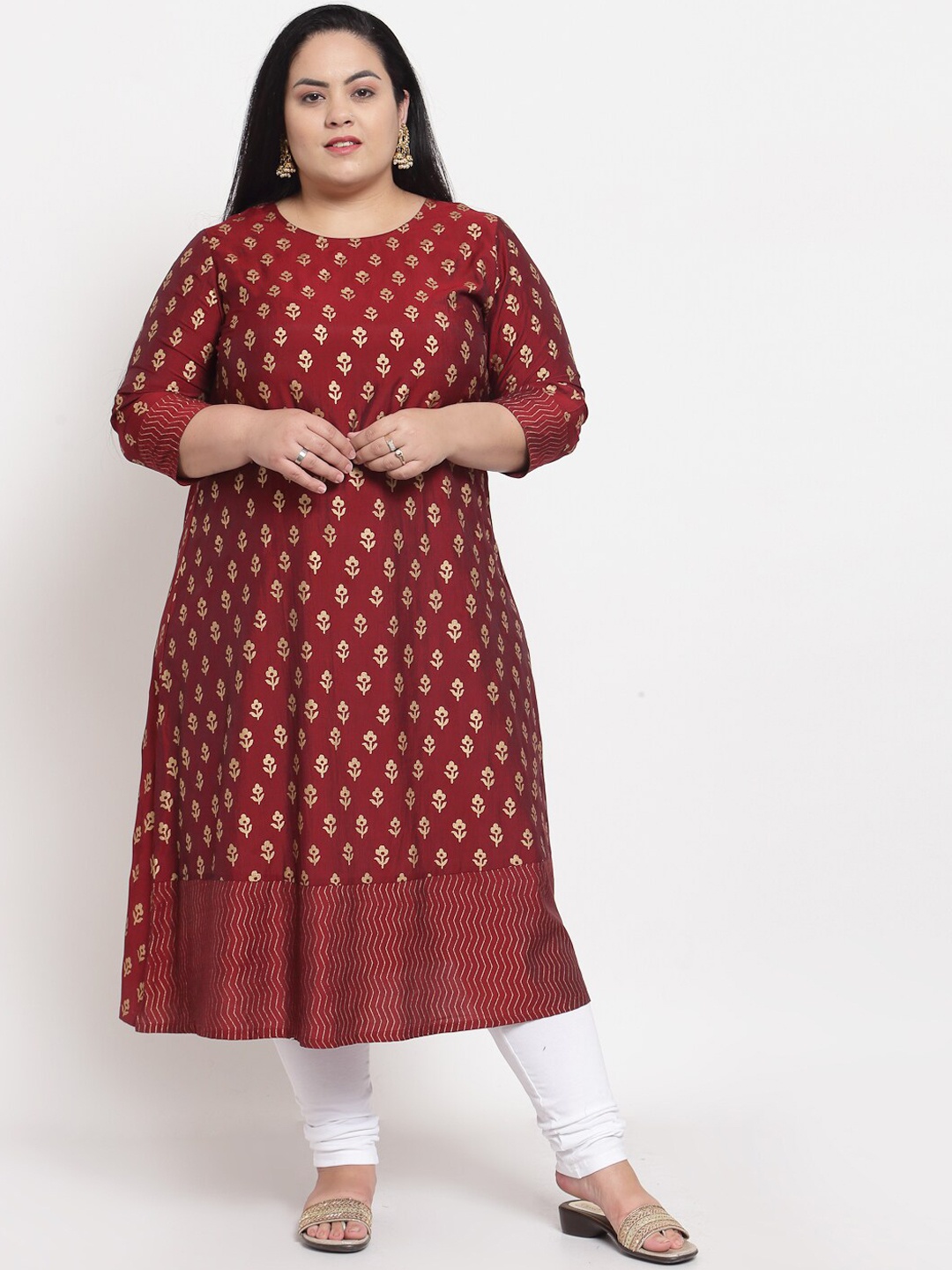 

plusS Women Maroon Ethnic Motifs Embroidered Thread Work Kurta