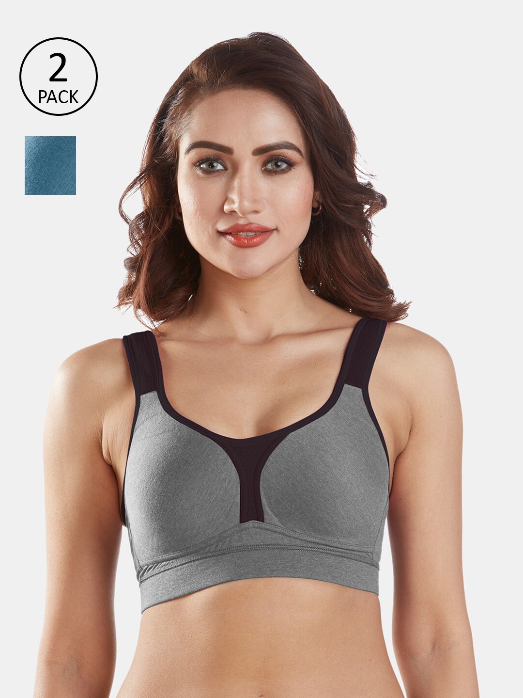 

Sonari Pack Of 2 Grey & Blue Bras - Lightly Padded