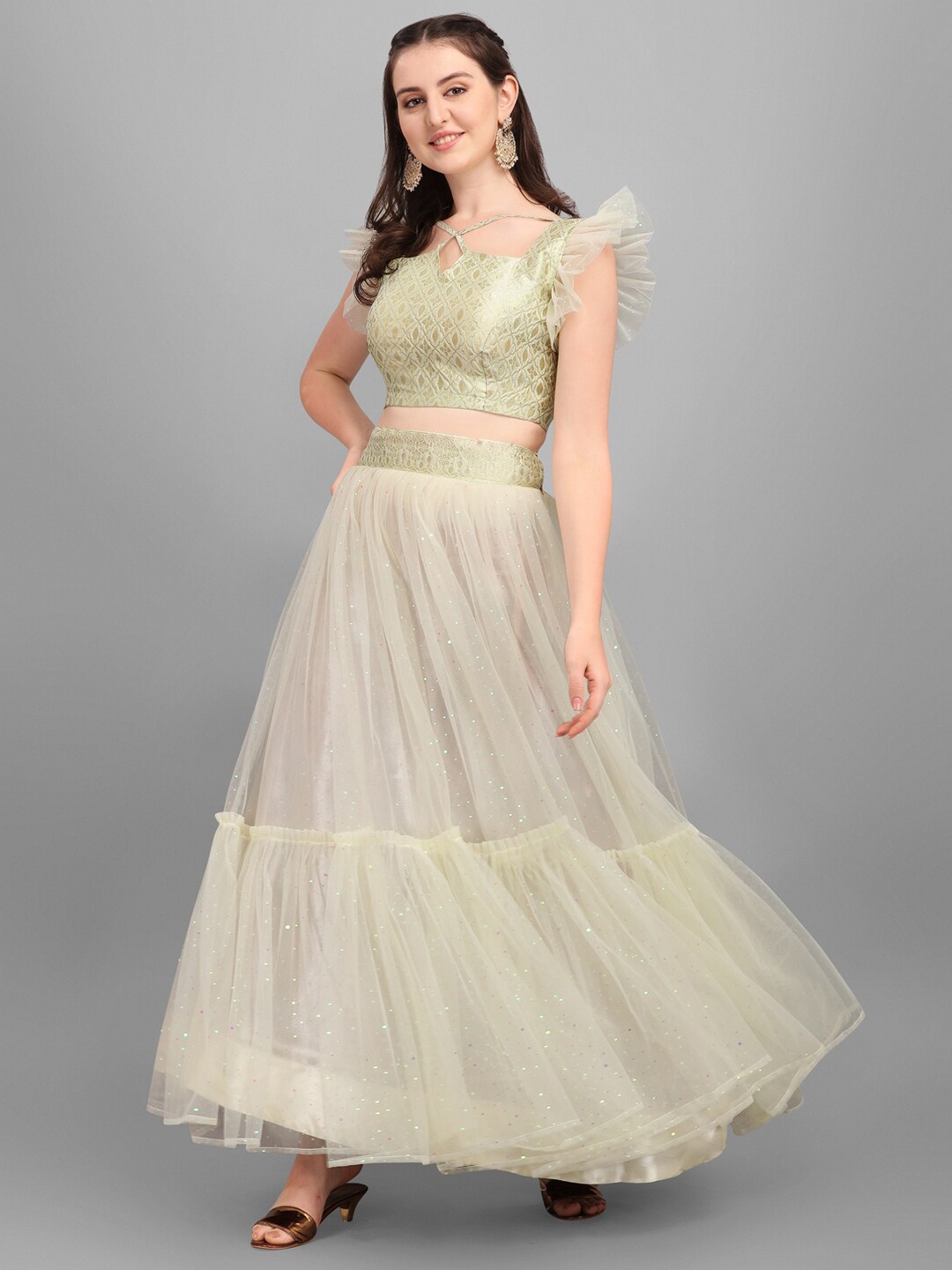 

PURVAJA Yellow Embellished Ready to Wear Lehenga & Unstitched