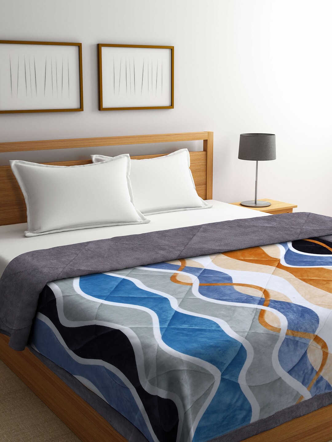 

Arrabi Unisex Multi Abstract 950 GSM Heavy Winter Double Bed Quilt, Blue