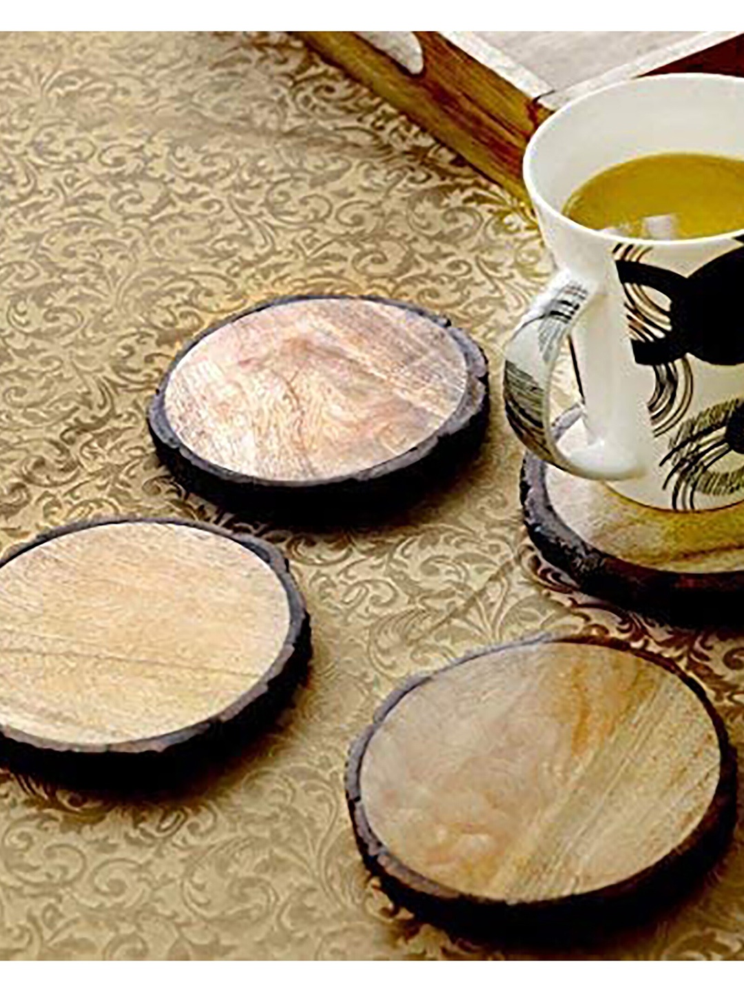 

Homesake Set of 4 Beige Mango Wooden Coasters with Tree Bark