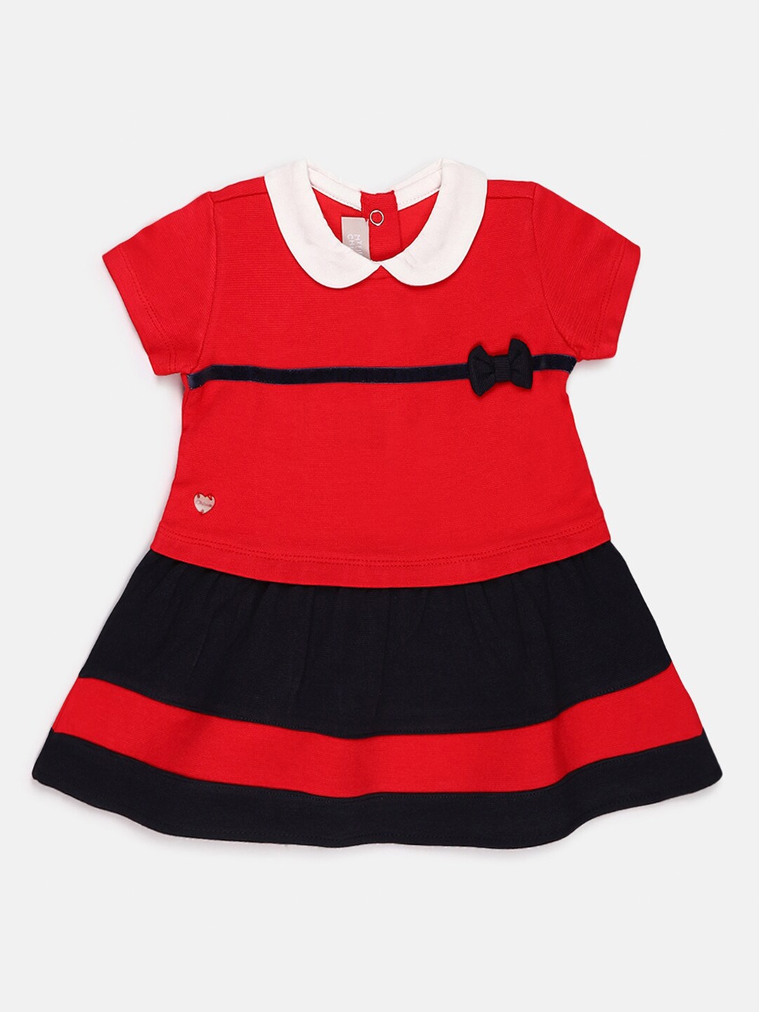 

Chicco Red & Black Colourblocked Peter Pan Collar A-Line Dress