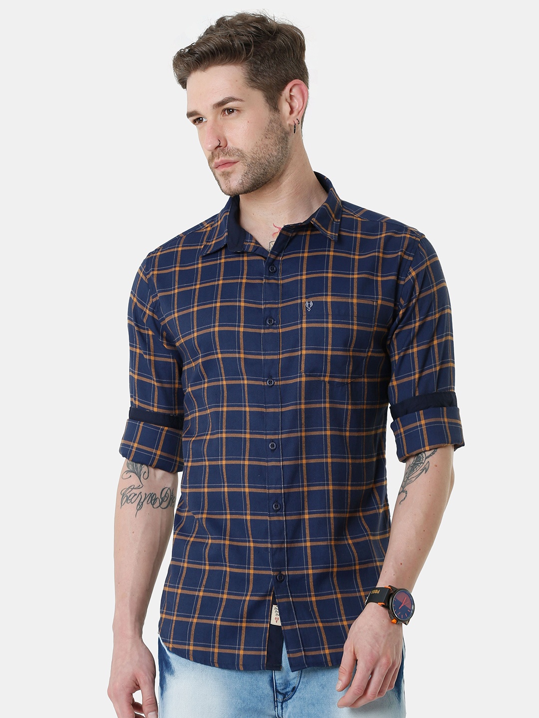 

VUDU Men Navy Blue Comfort Checked Casual Shirt