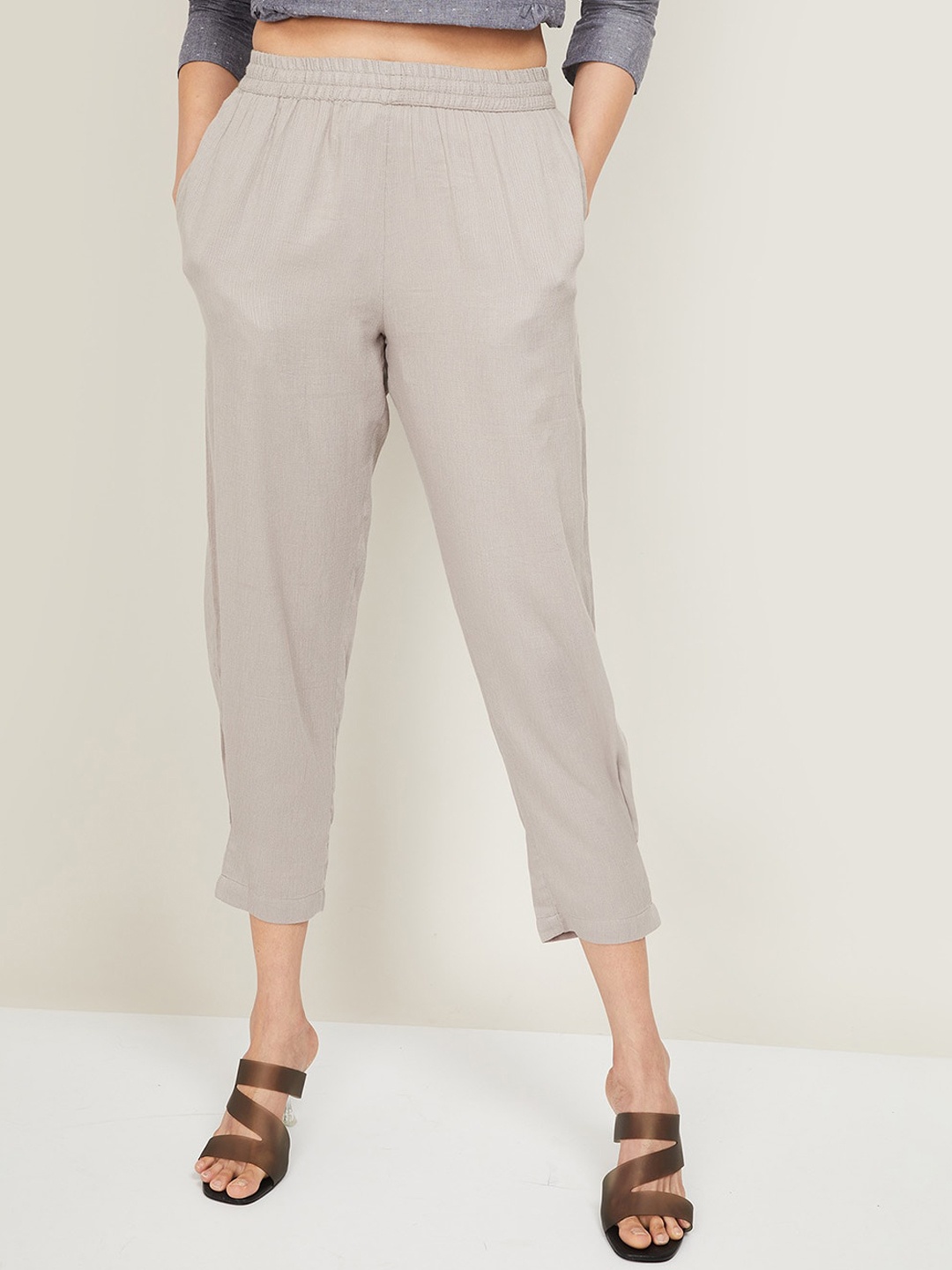 

Melange by Lifestyle Women Grey Melange Cotton Trousers
