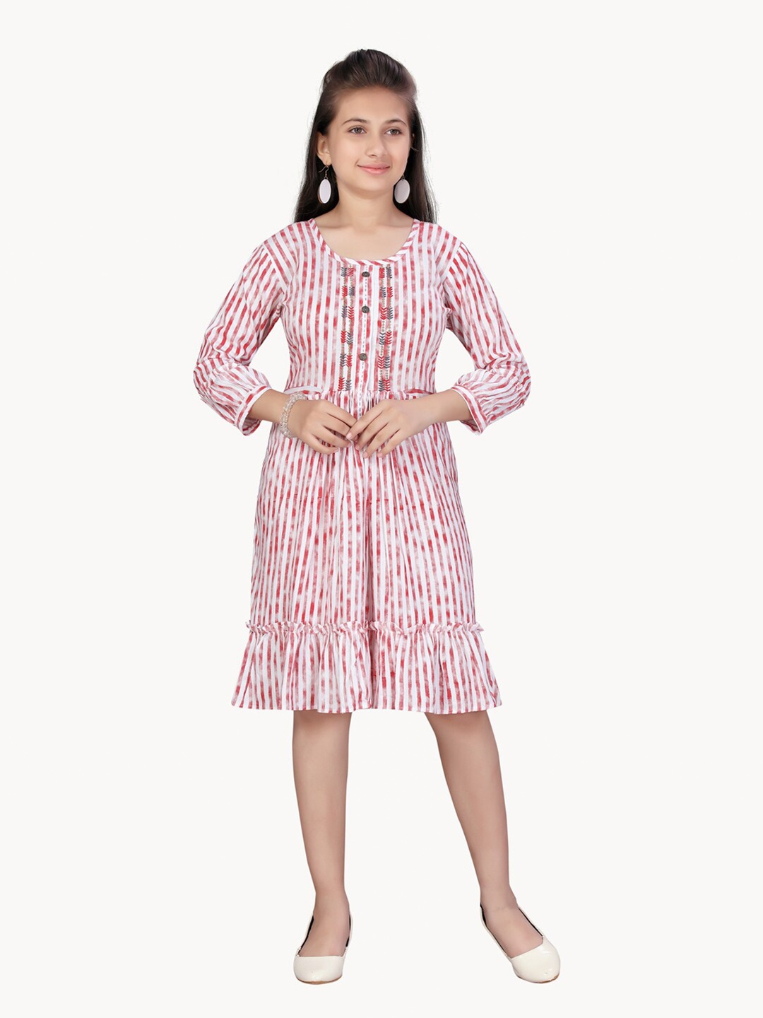 

Aarika Girls White & Red A-Line Dress