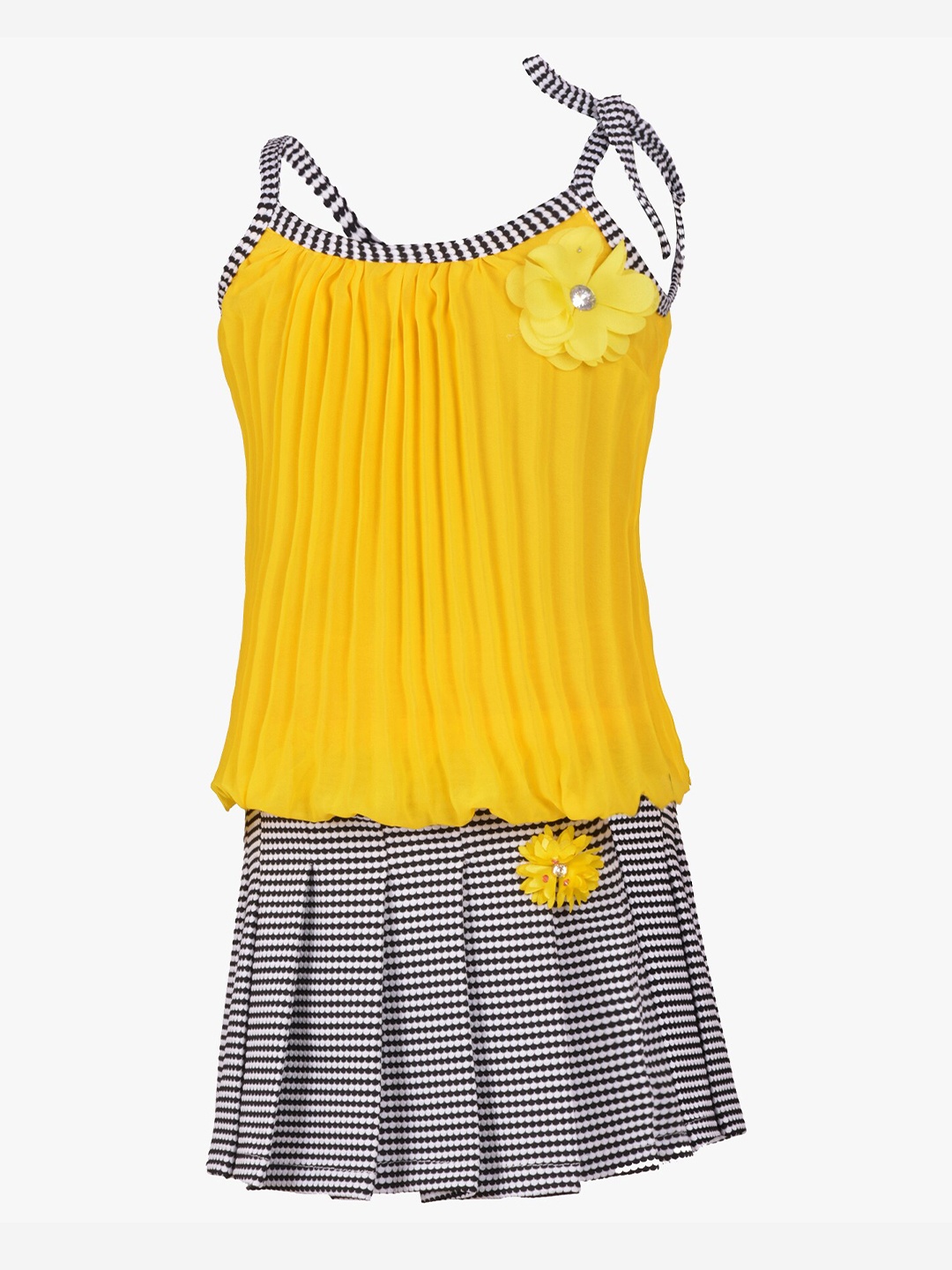 

Aarika Girls Gold & Grey Striped Top with Skirt, Yellow