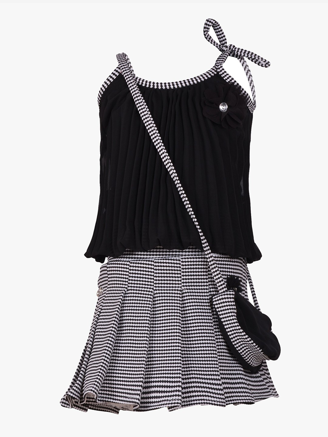 

Aarika Girls Black & Grey Printed Top with Skirt