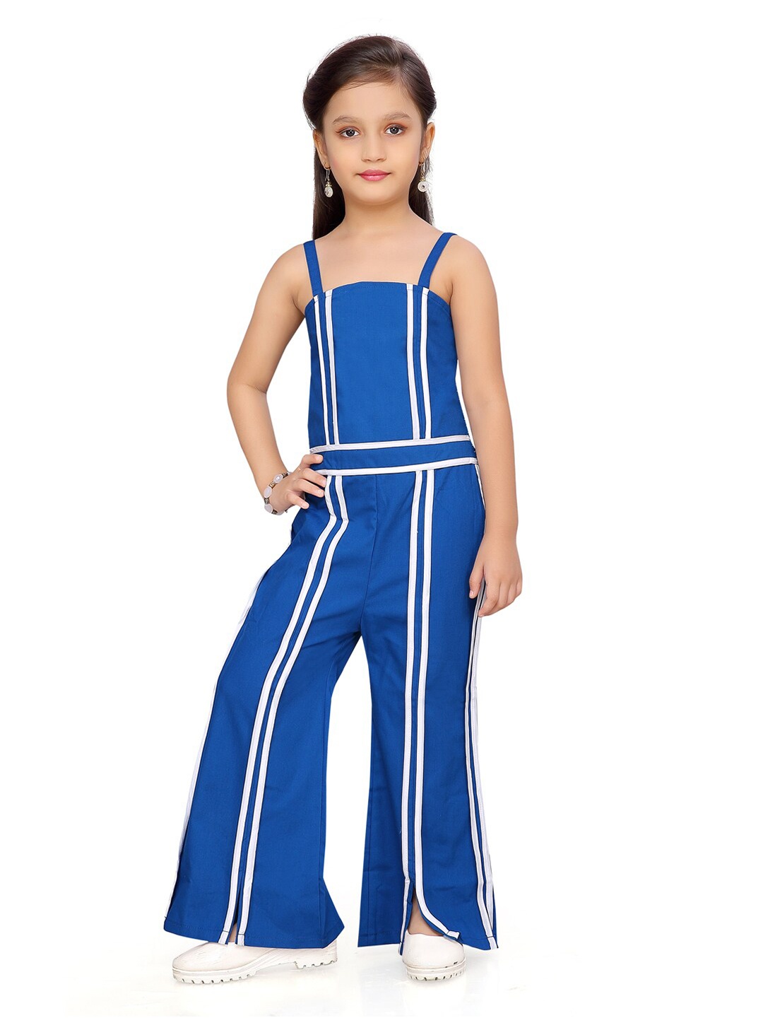 

Aarika Girls Blue & White Striped Jumpsuit
